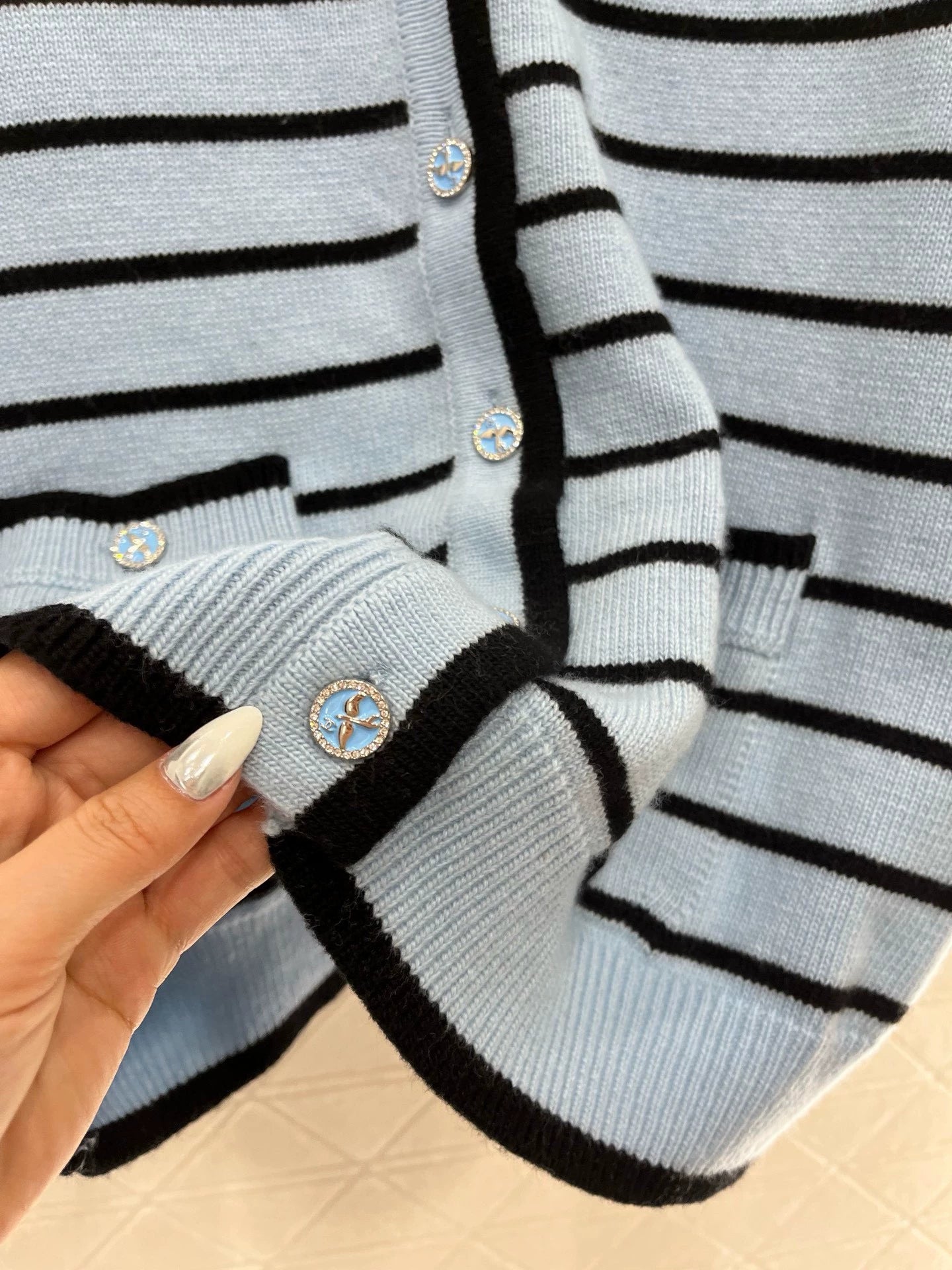 C 25 spring and summer new swallow logo buttons striped knit cardigan