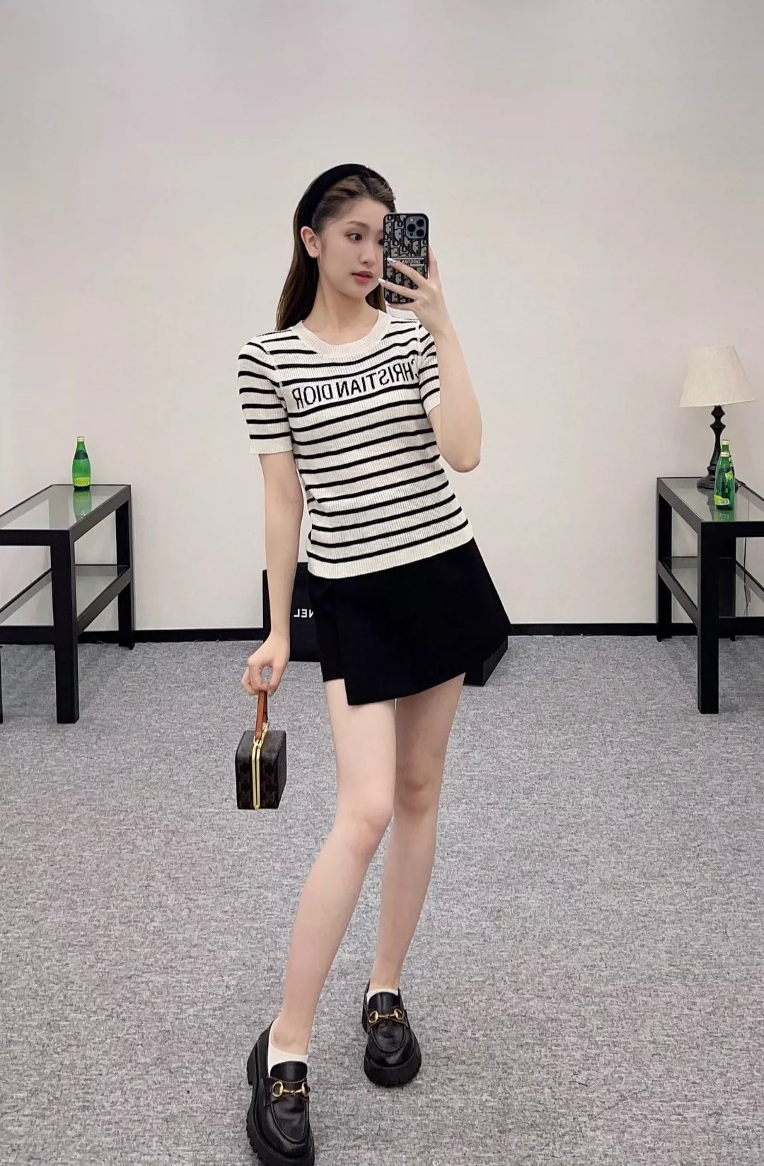 D 25 Spring and Summer new striped knitted short-sleeved top(black,white,pink)