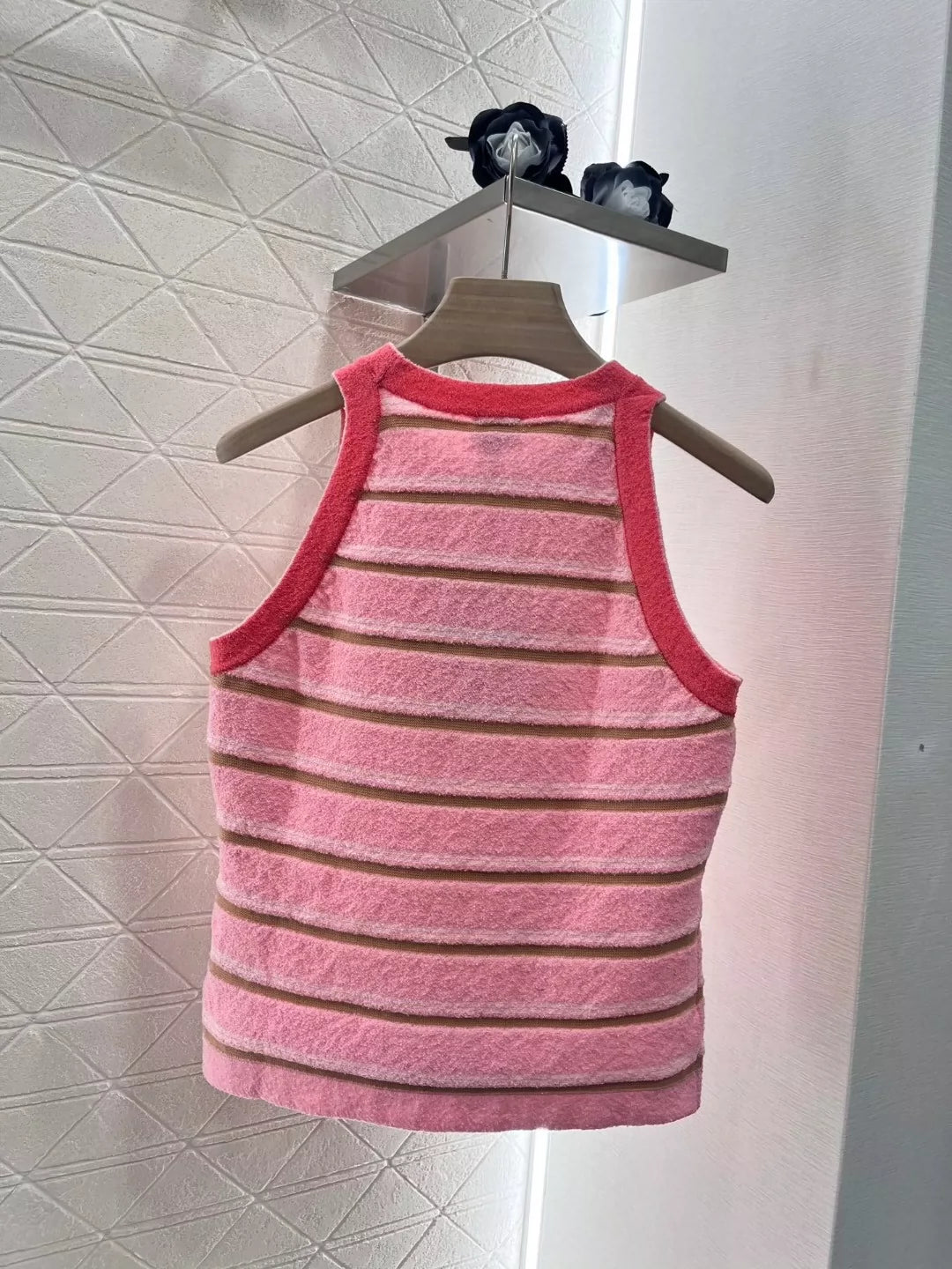C 25 Spring/Summer New Knit Striped Vest(BLACK PINK)