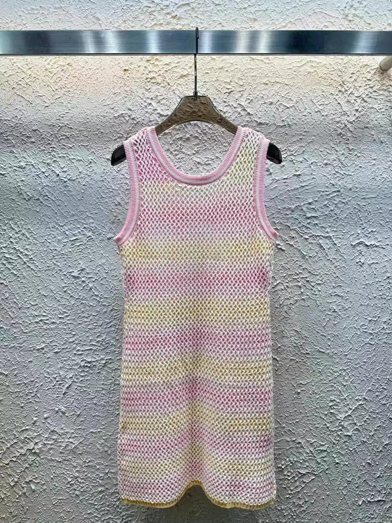 C 25 Summer Fixed Dye Colorful Yarn Knit Tank Dress