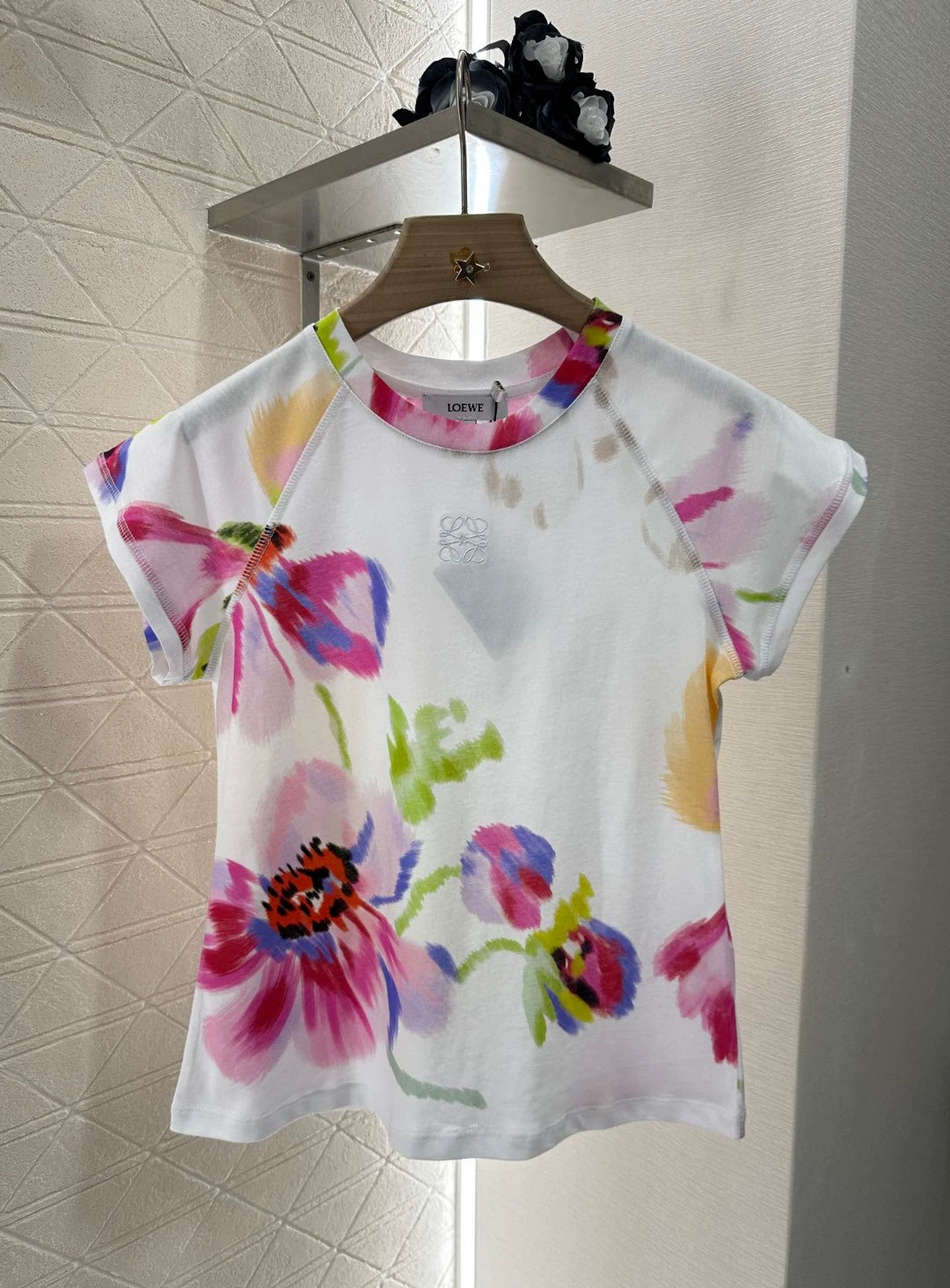 LO 25 New Swoosh Floral Print Round Neck Short Sleeve T-Shirt