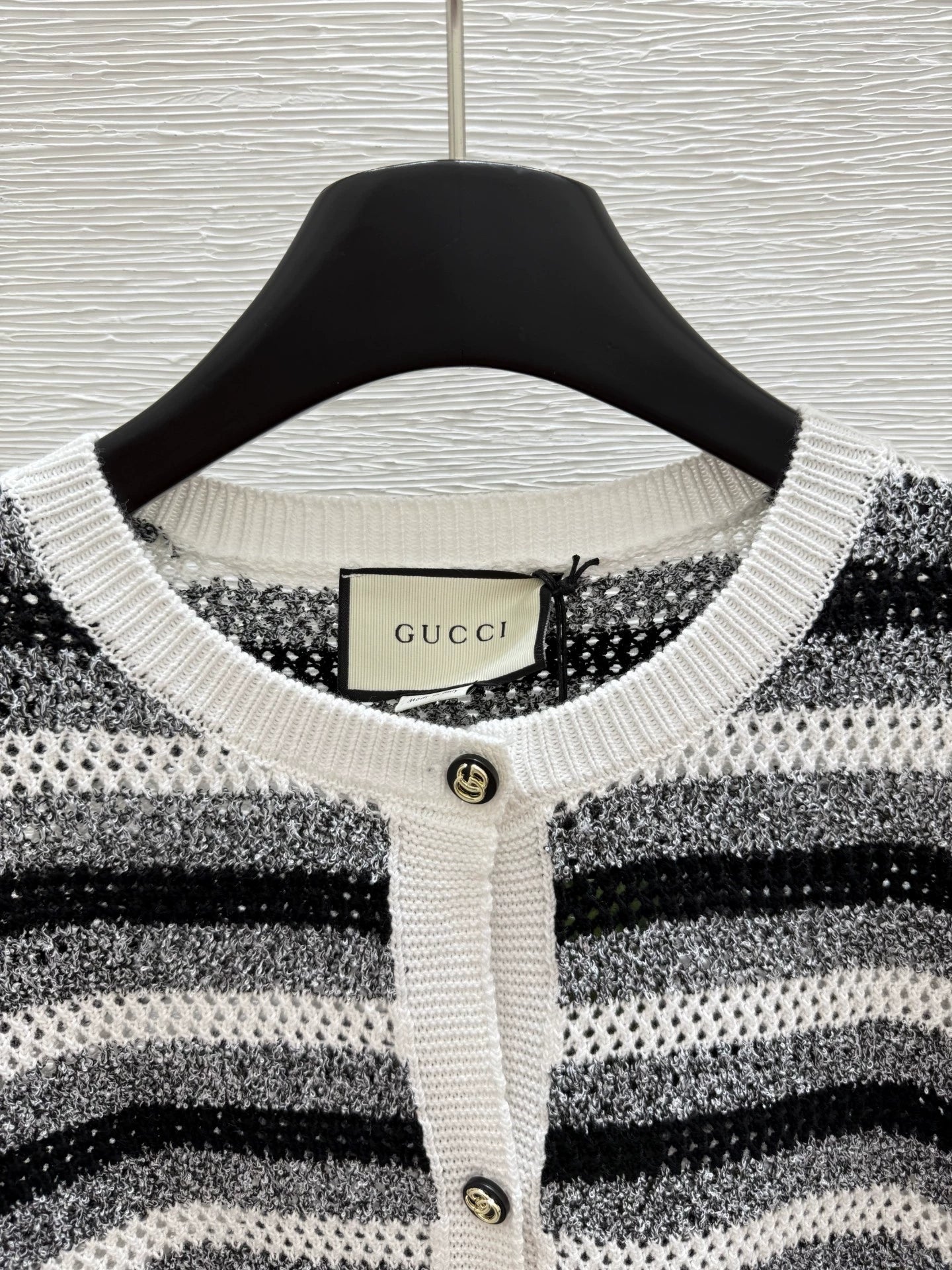 G 25 New Striped Letter Round Neck Long Sleeve Knit Cardigan