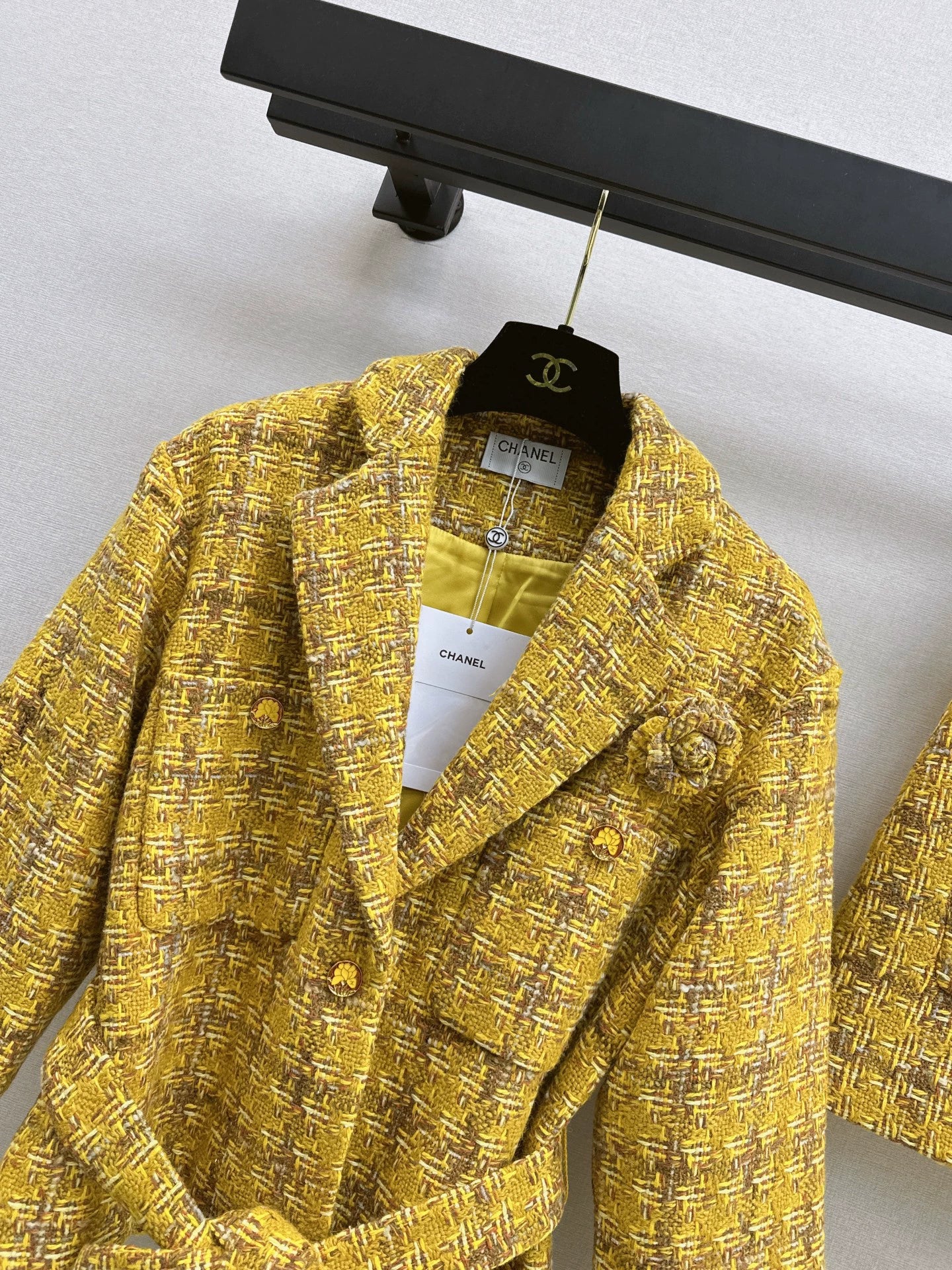 C 25 Camellia Decorated Braided Jacket + A-Line Skirt Set