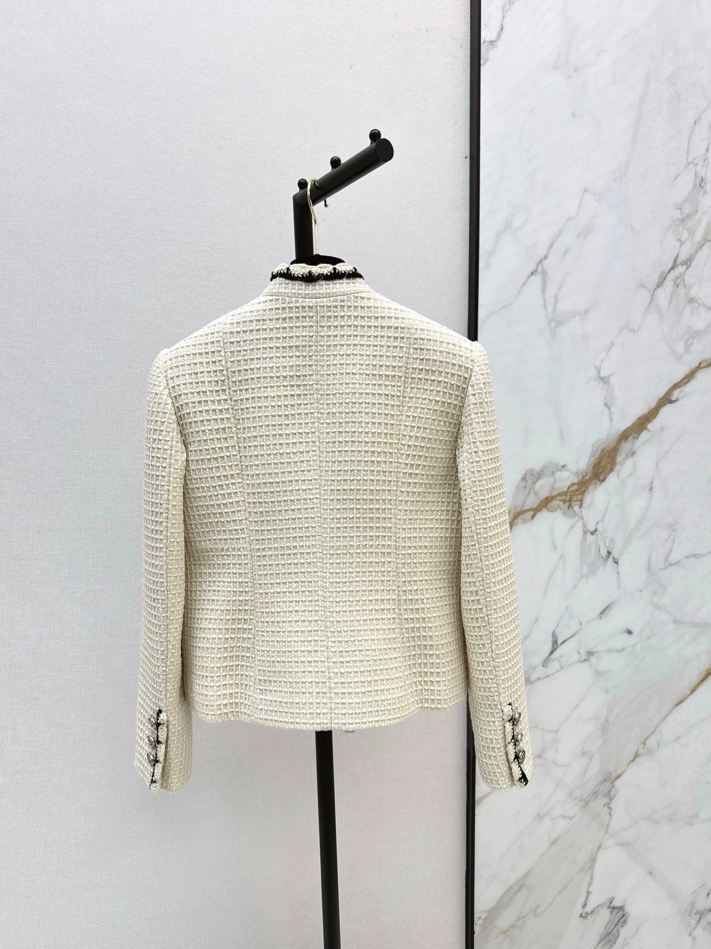 C 25 New double-breasted woven tape trim design stand collar jacket