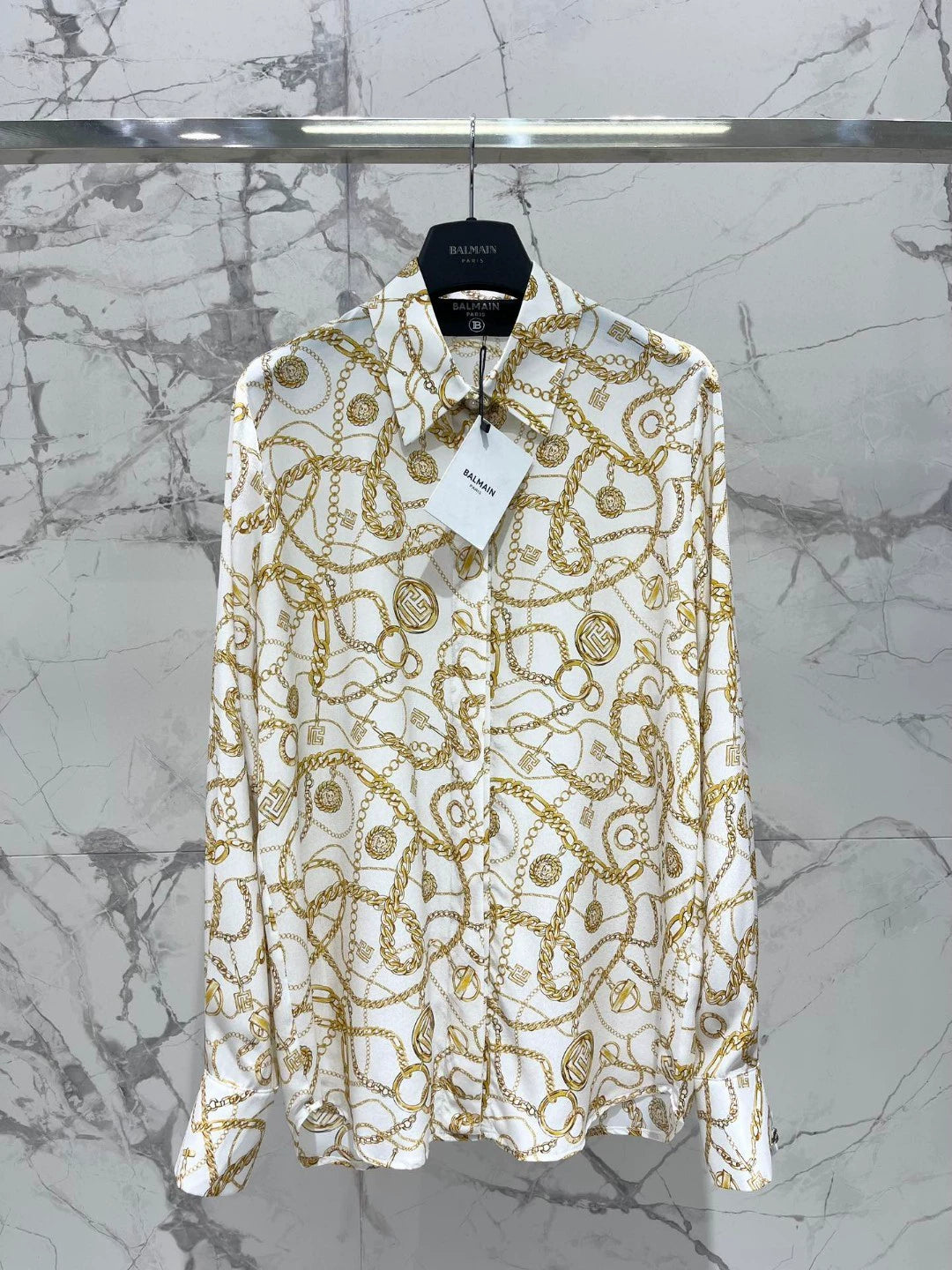 BA 25 new retro classic moon print long sleeve silk shirt