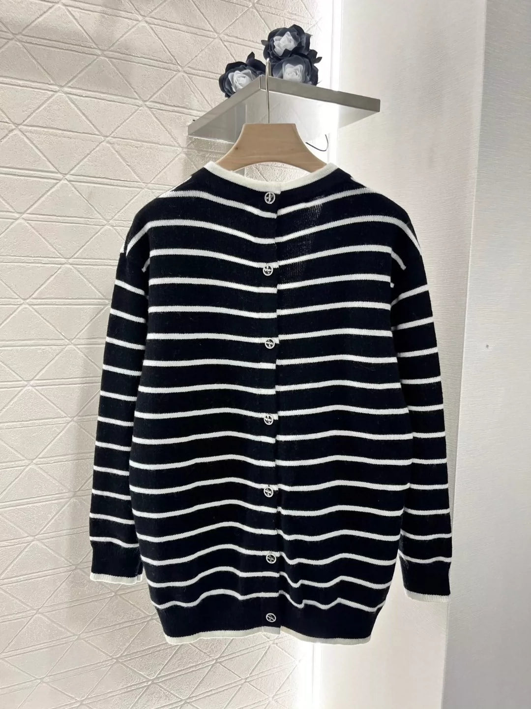 C 25 spring and summer new swallow logo buttons striped knit cardigan