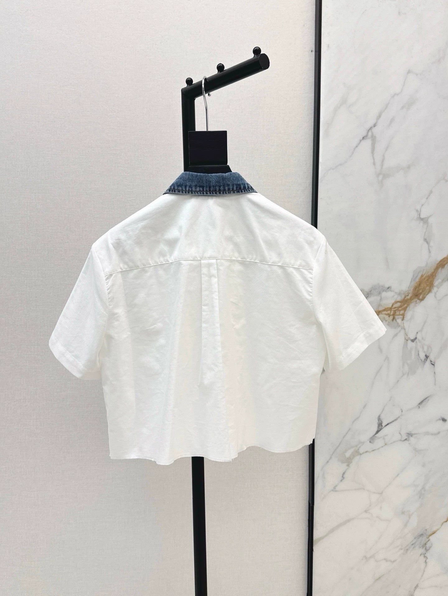 A 25 spring and summer newest style denim patchwork small short shirt
