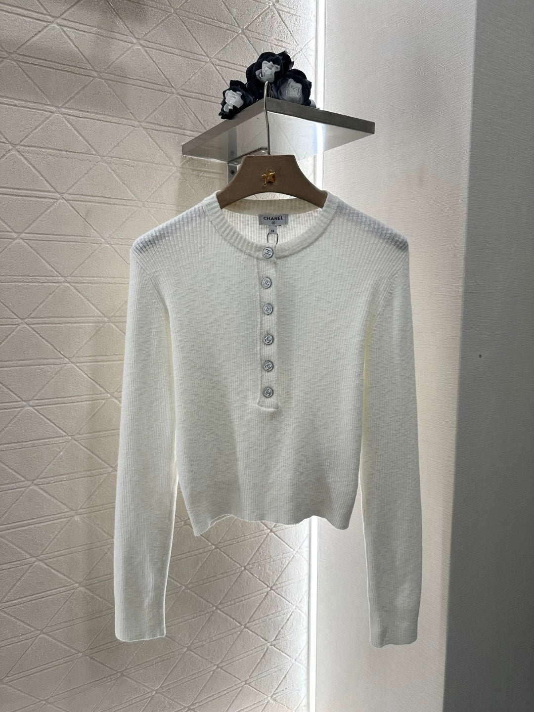 c 25 New Half Placket Knit Long Sleeve Cardigan(WHITE BLACK)