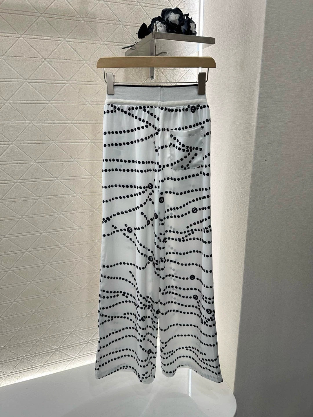 C 25 Pearl Chain Drawstring Straight Leg Pants