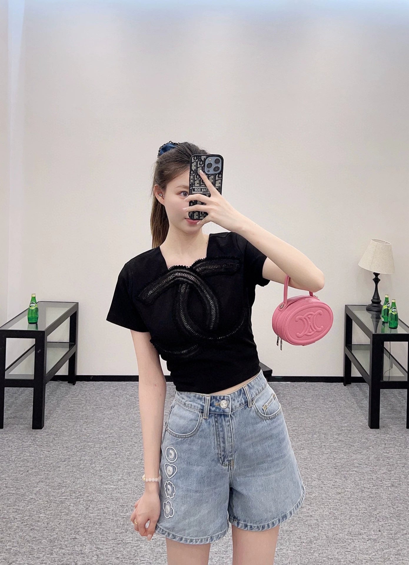 C 25 High waist washed denim shorts