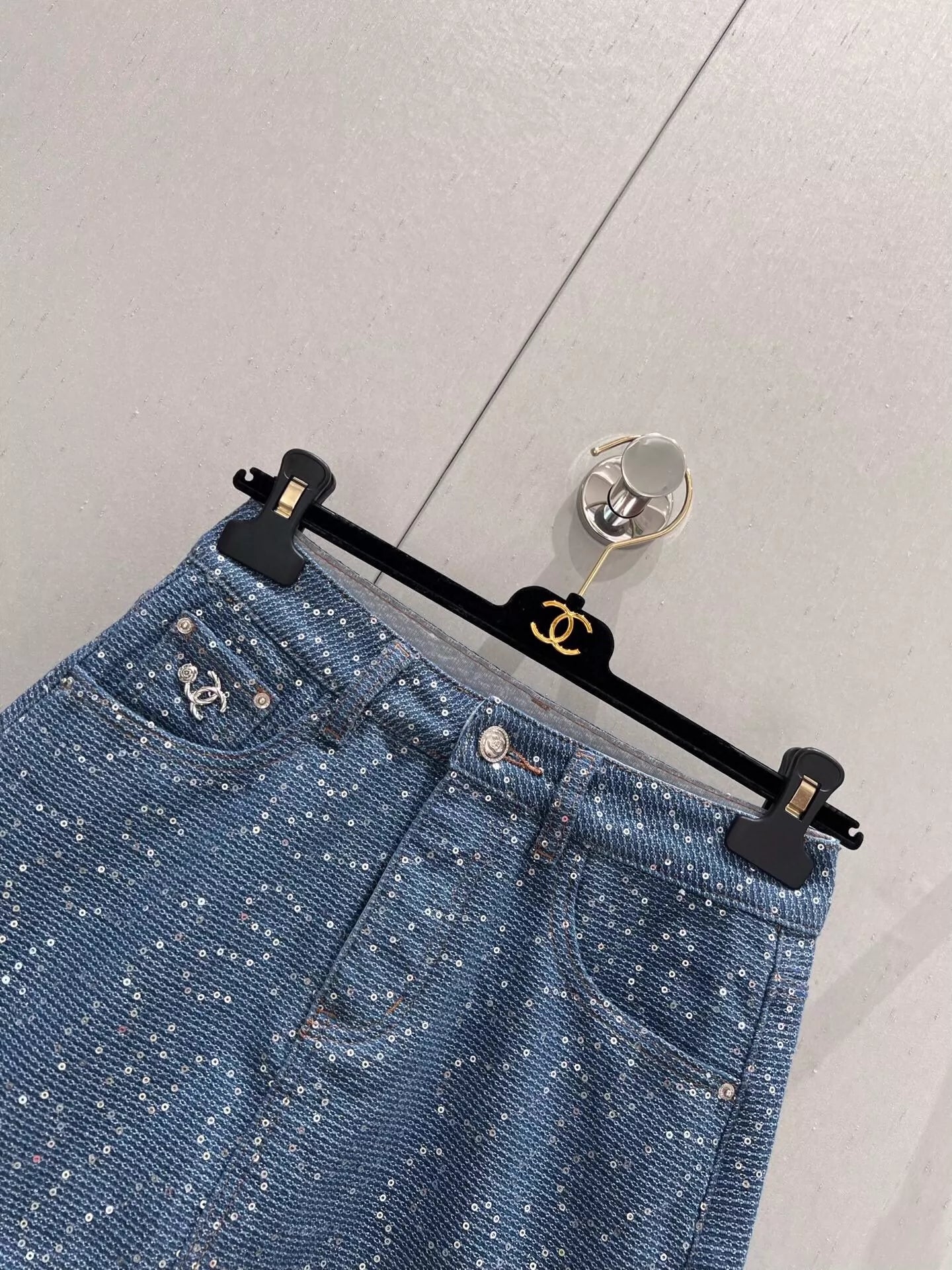 Spring/Summer New Heavy duty sequin denim half skirt