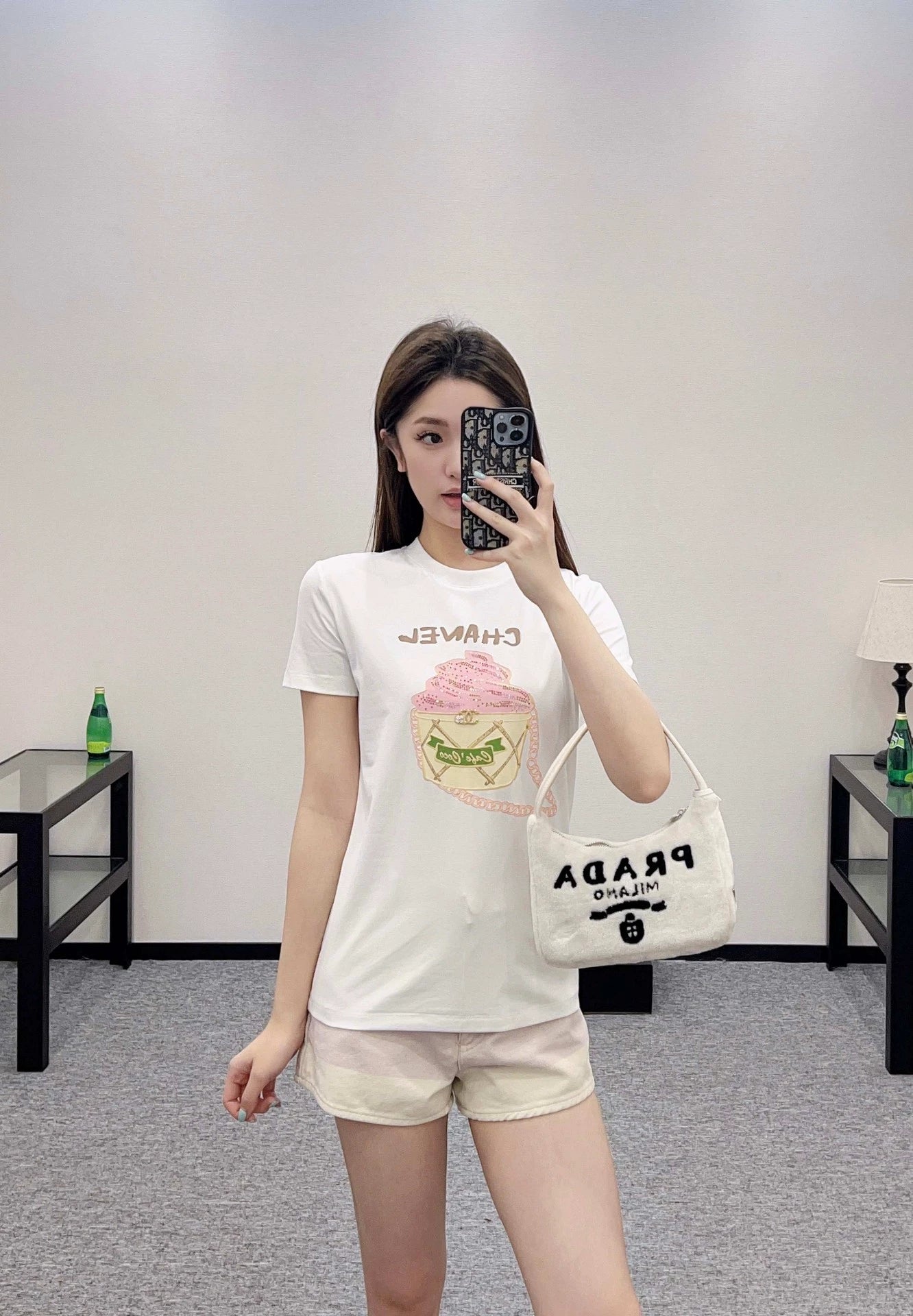 C 25 New Bubble Rhinestone Cake Round Neck Short-Sleeved T-shirt