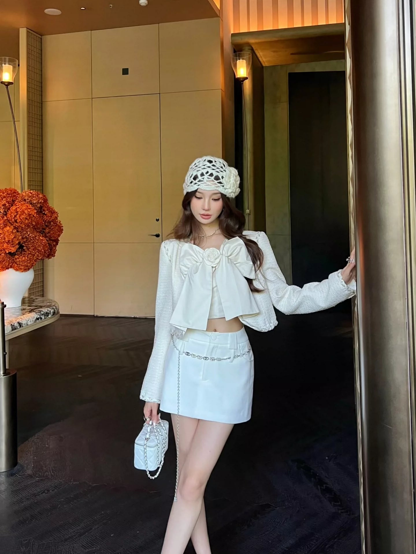 C 25 Braided trim short coat(PINK/WHITE)