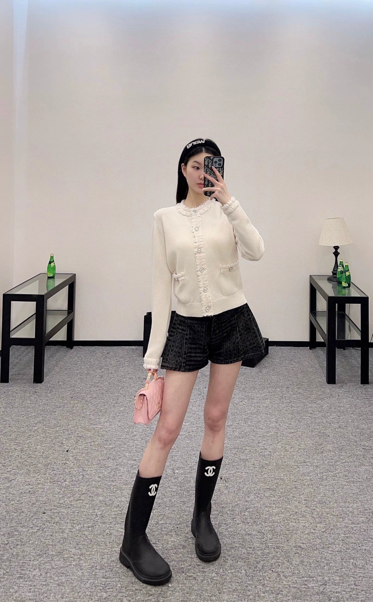 C Frühjahr/Sommer 25 Neue Strickjacke mit Spitze (weiß schwarz)