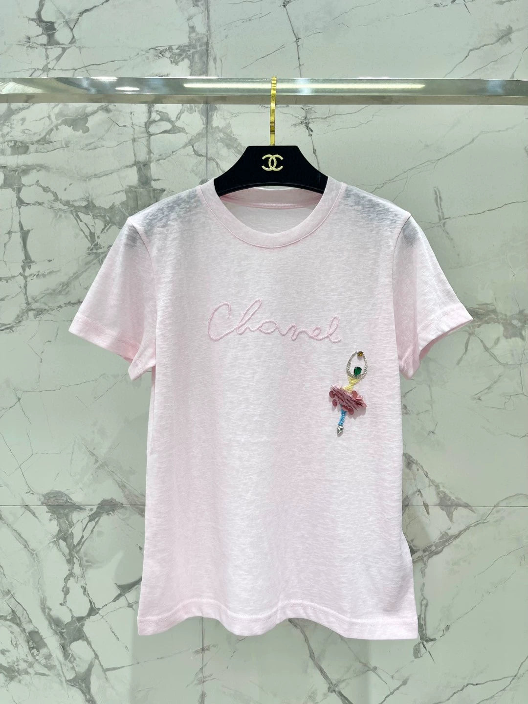 C 25 New Handmade Beaded Dance Cotton Round Neck Short Sleeve T-Shirt