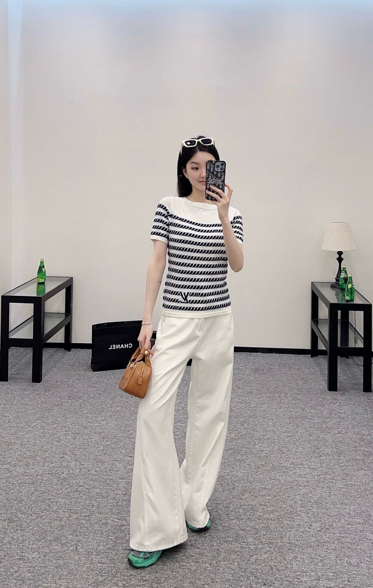 L 25 Spring Summer New Jacquard Rope Knit Short Sleeve Top