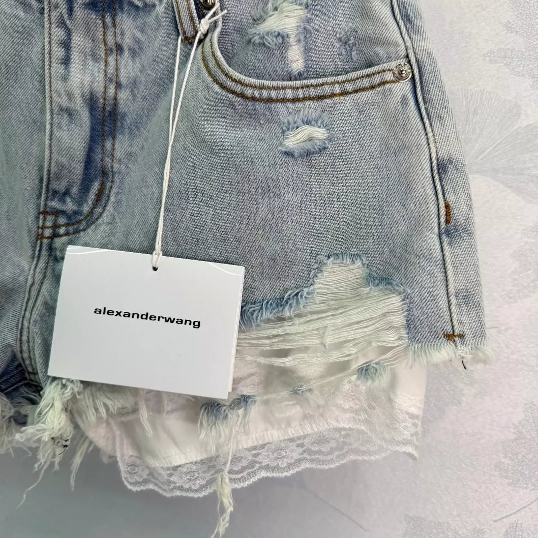 A 25 new ripped removable double waist head denim shorts
