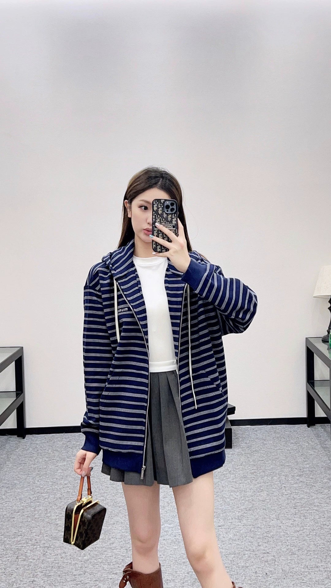 Mi 25 Hooded zip-up striped jacket(BROWN/BLUE)
