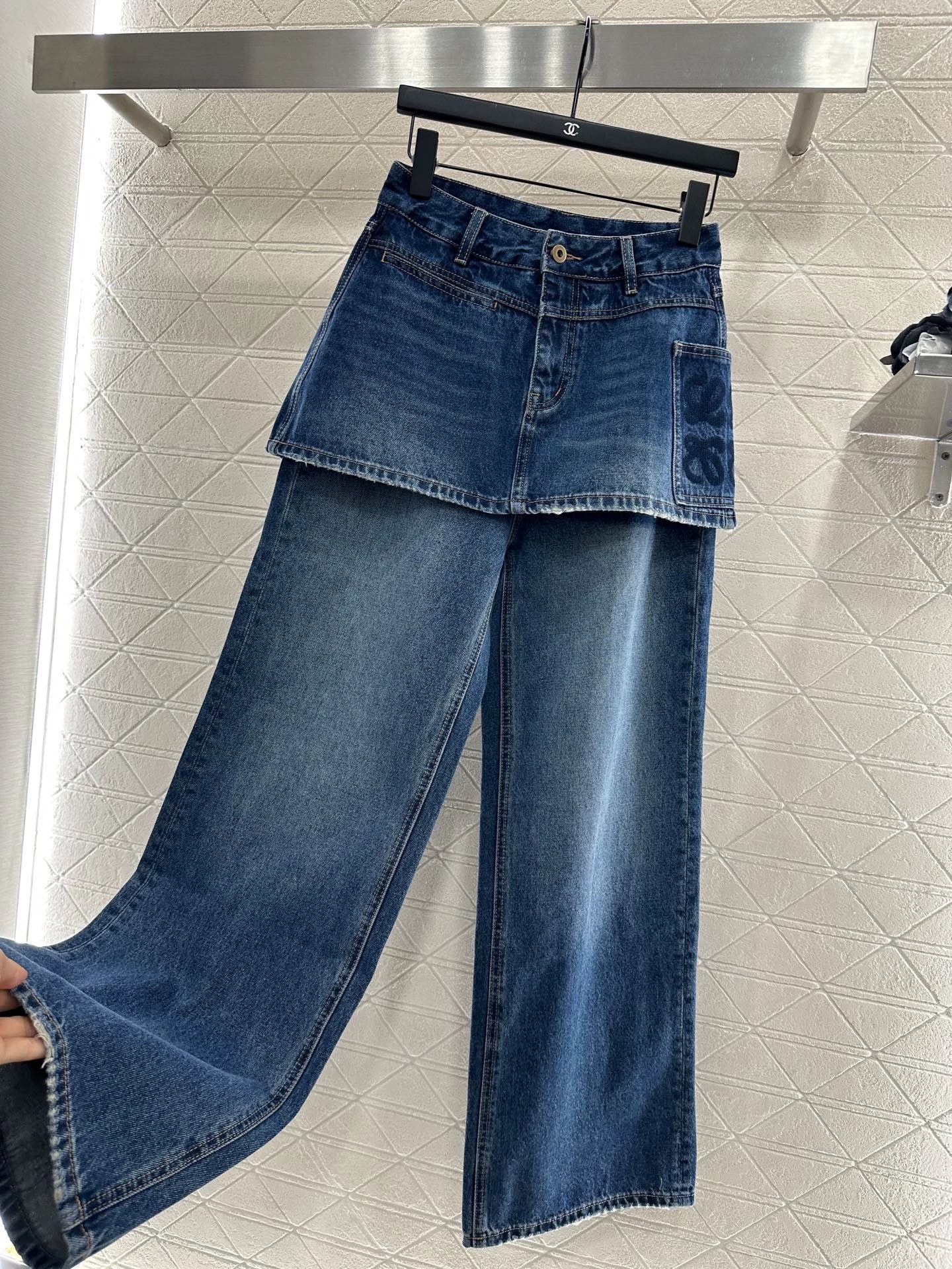 LO 25 Fake two-piece skirt denim trousers