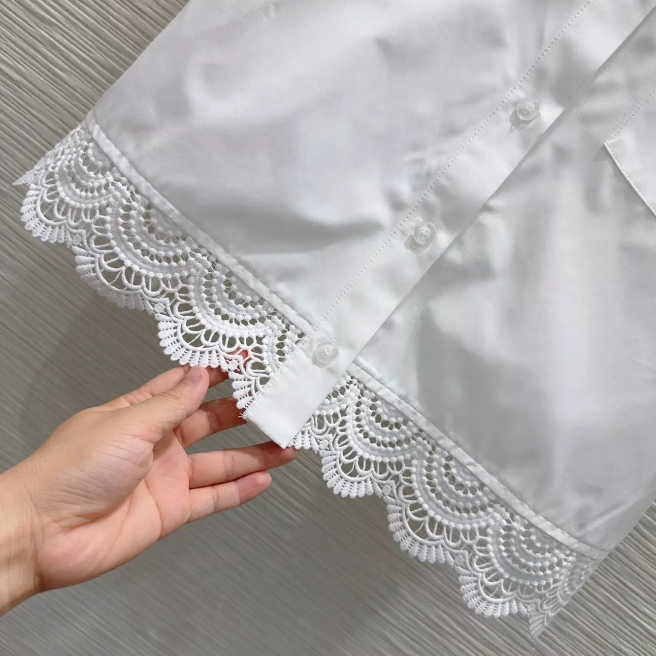 L 25 New splicing lace pocket short sleeve shirt shorts set