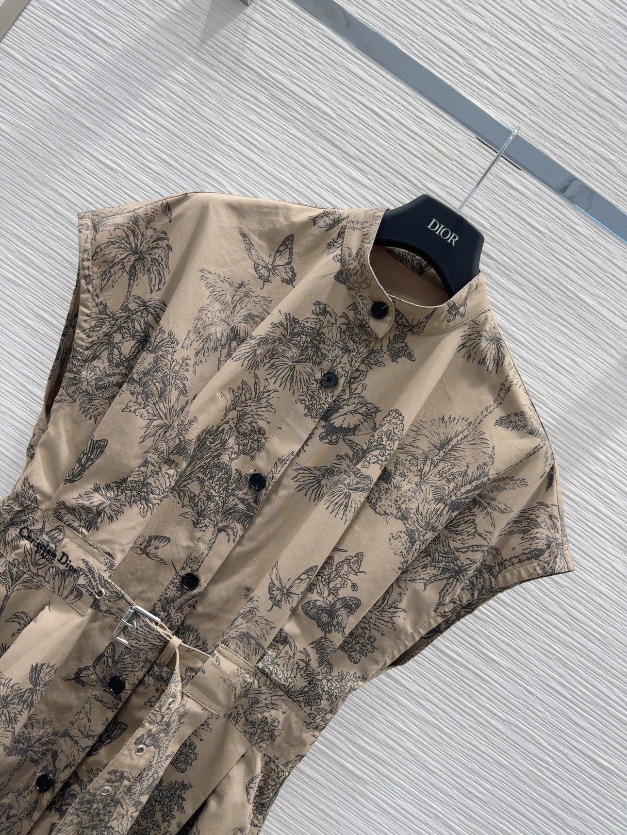 D 25 new brown printed belt single-breasted stand collar short-sleeved dress