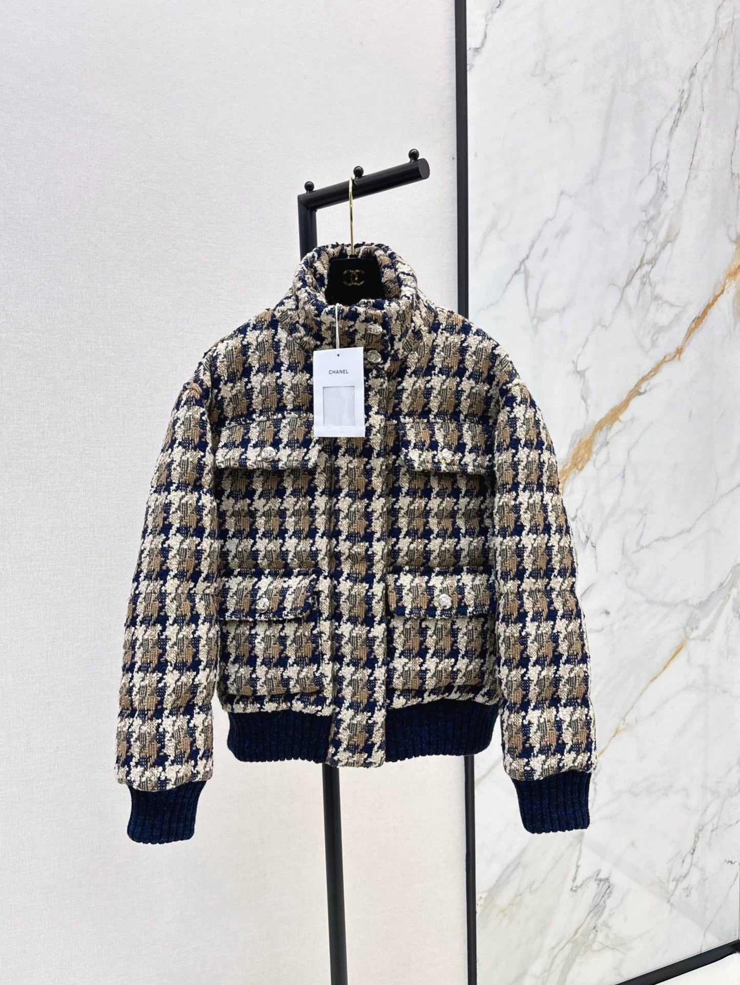 C 25 New fall/winter ski tweed plaid stand-collar down jacket