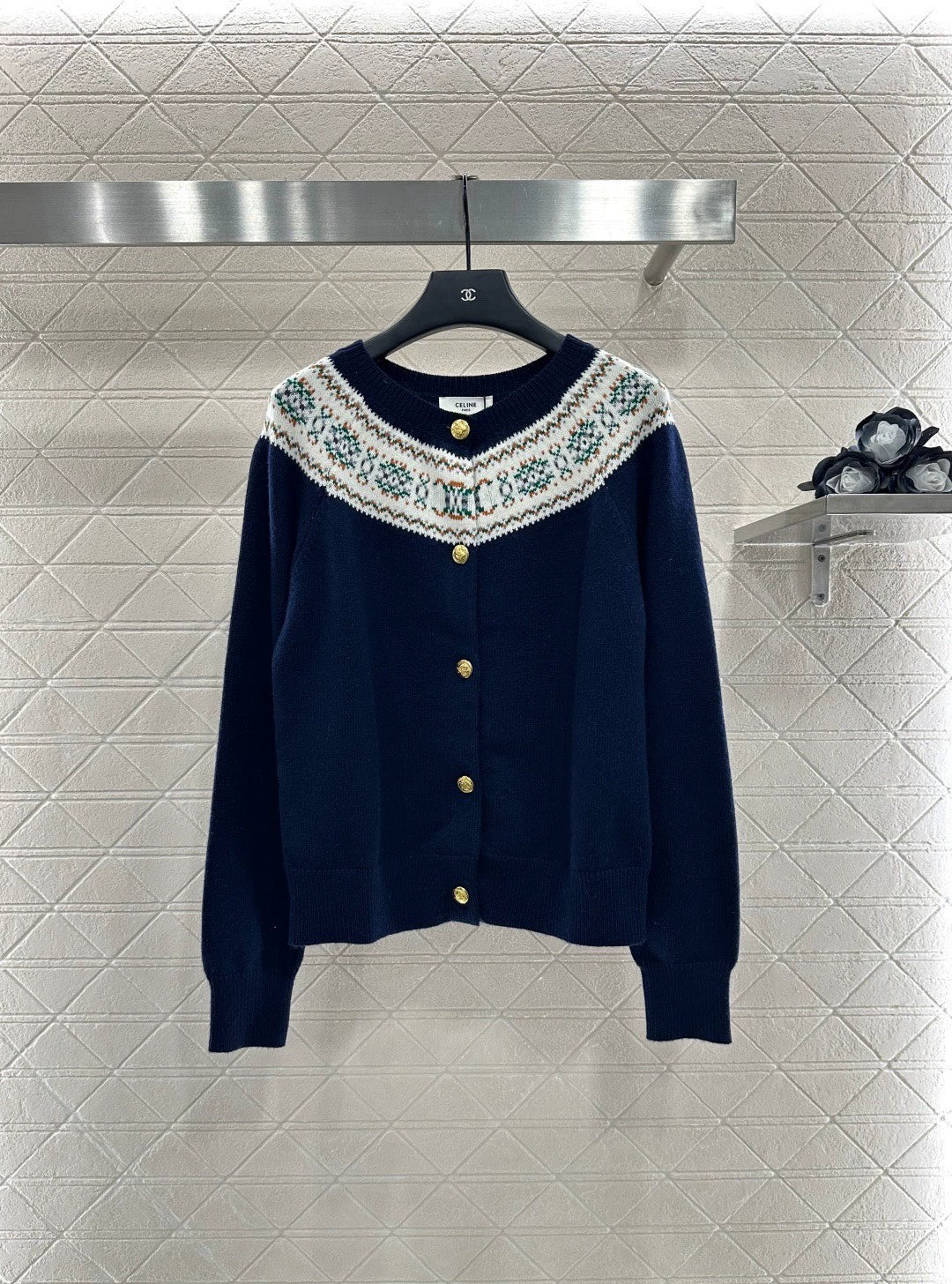 Ce 25 Crochet crew neck cardigan sweater