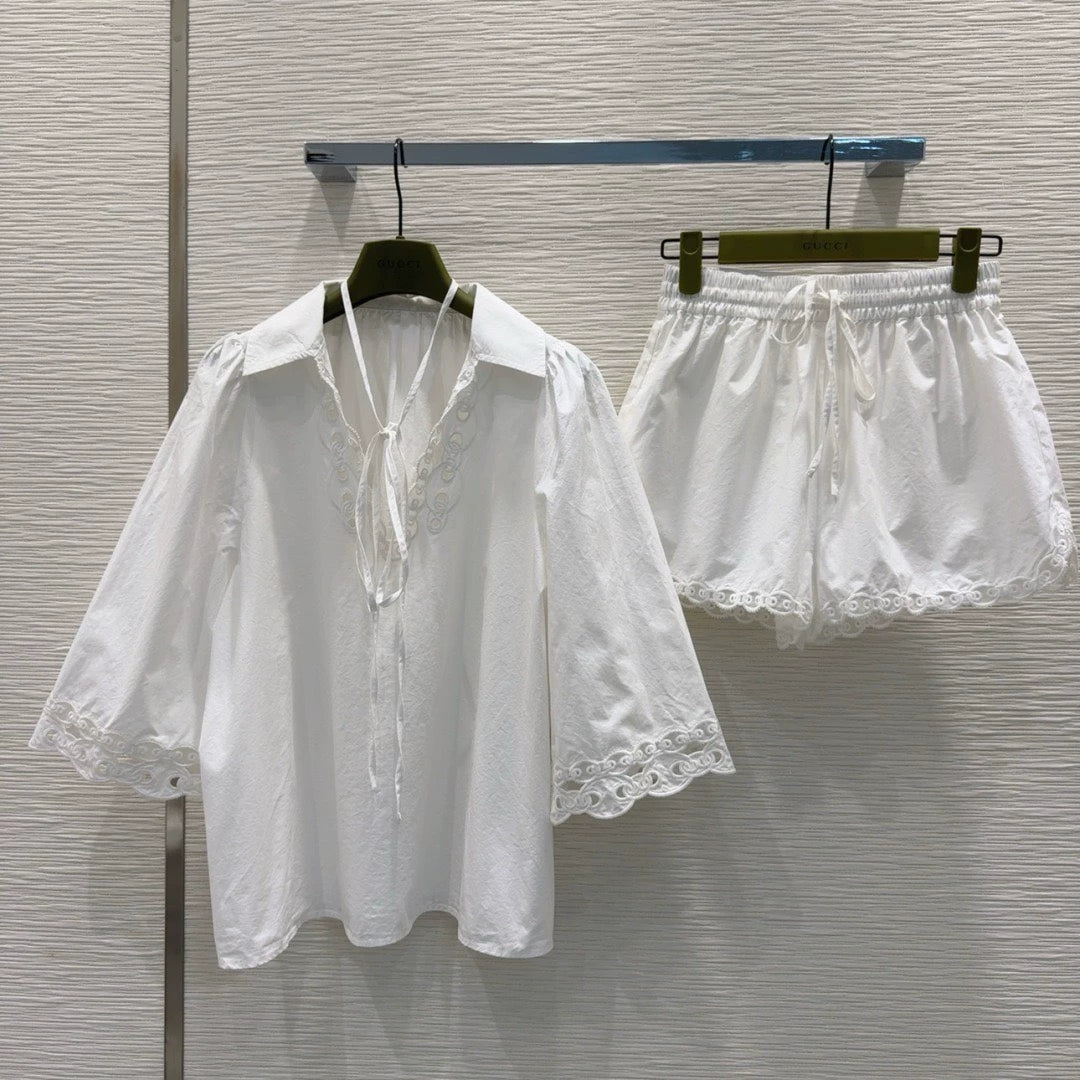 G 25 New Hollowed Out Paneled Shirt Set