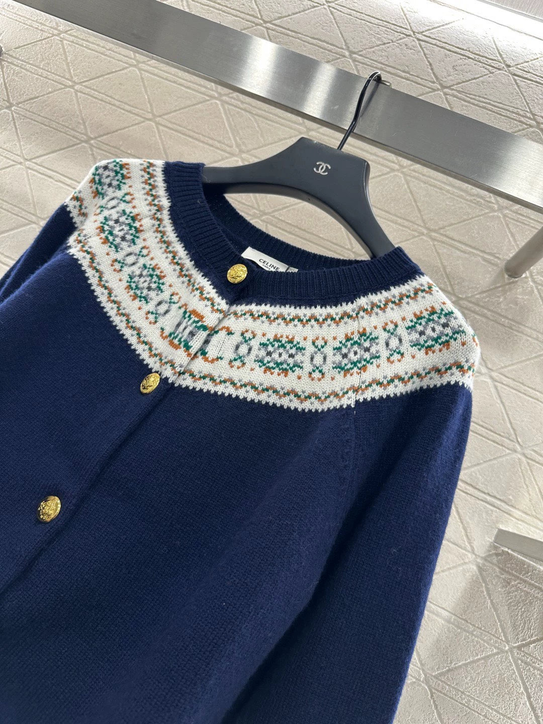 Ce 25 Crochet crew neck cardigan sweater