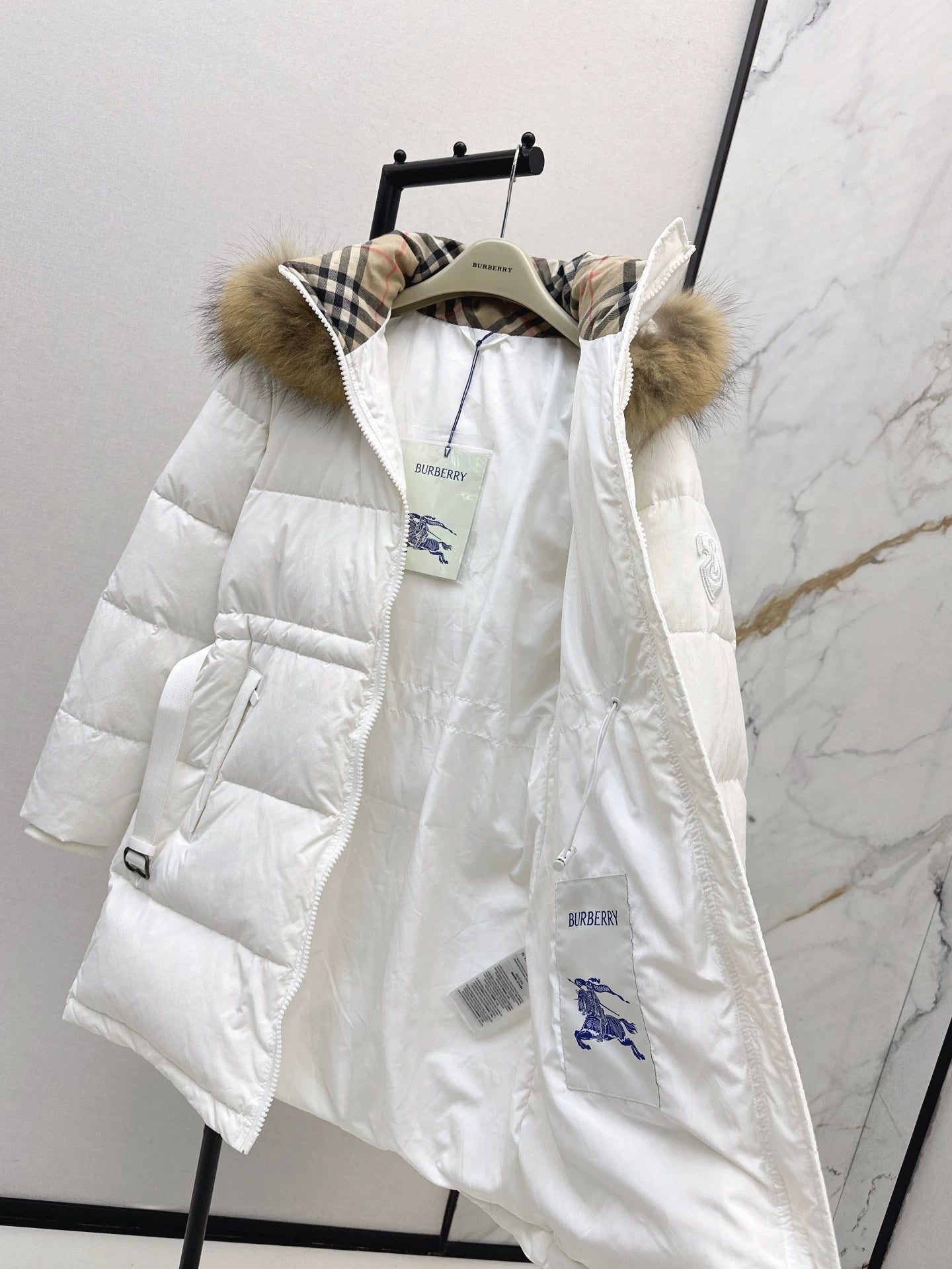 Bru 25 Waist waistband long down jacket ,raccoon fur collar(BLACK/WHITE/KHAKI)