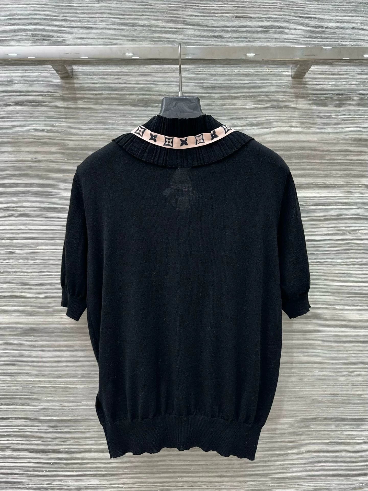 L 25 Spring/Summer New Lace Stand-up Collar Real Ribbon Short Sleeve