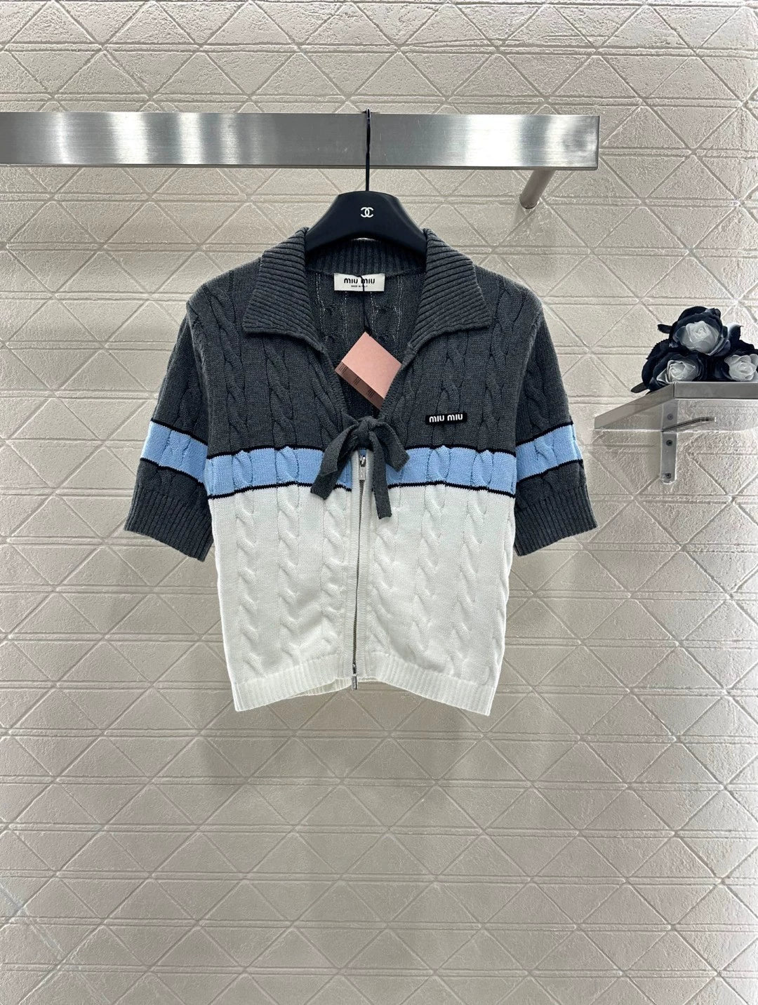 M 25 new zippered knitted short-sleeved top