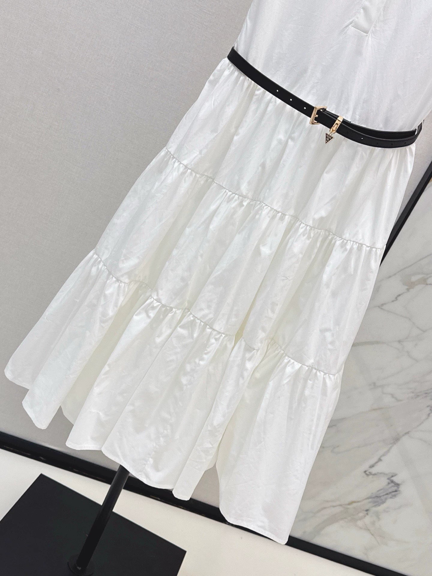 P 25 spring and summer new collar triangle label splicing cake skirt dress