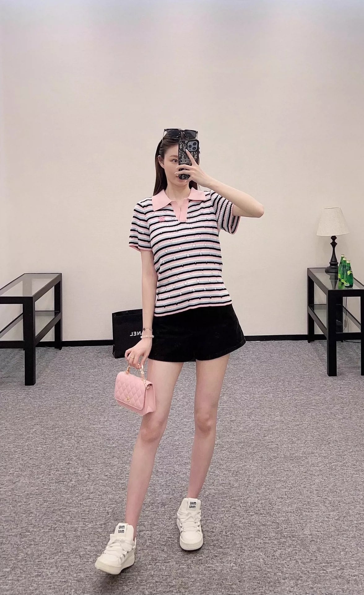 C 25 Lapel Striped Short Sleeve Top