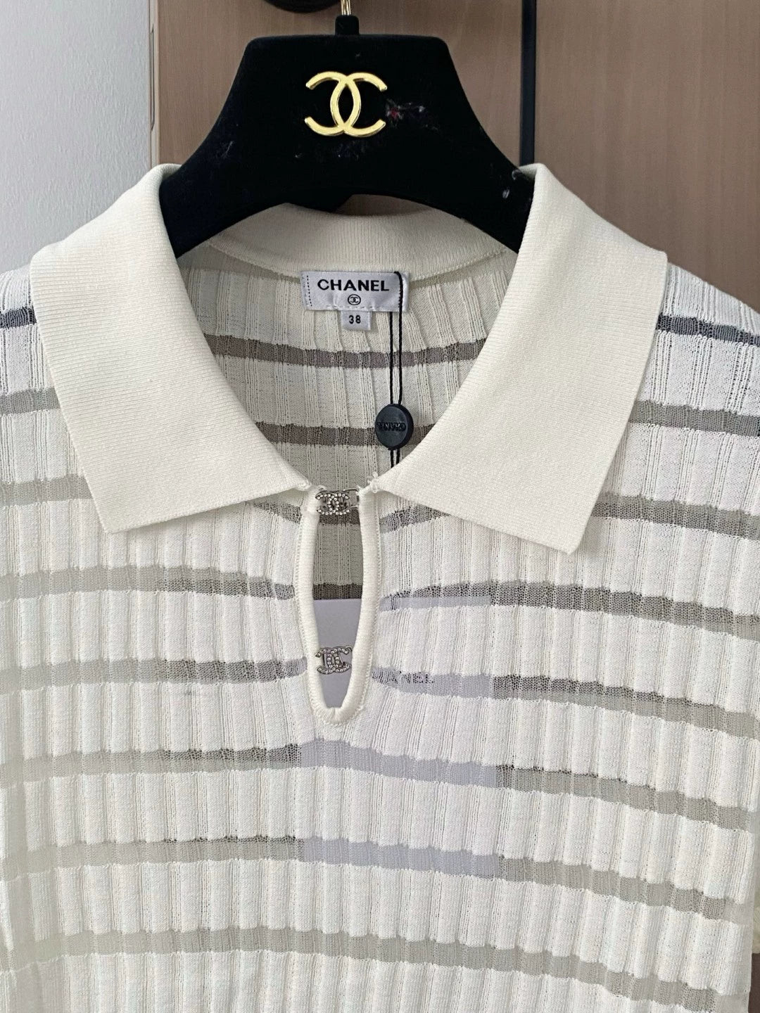 C 25 New Striped Buttoned Lapel Short Sleeve Knit Top(WHITE PINK)