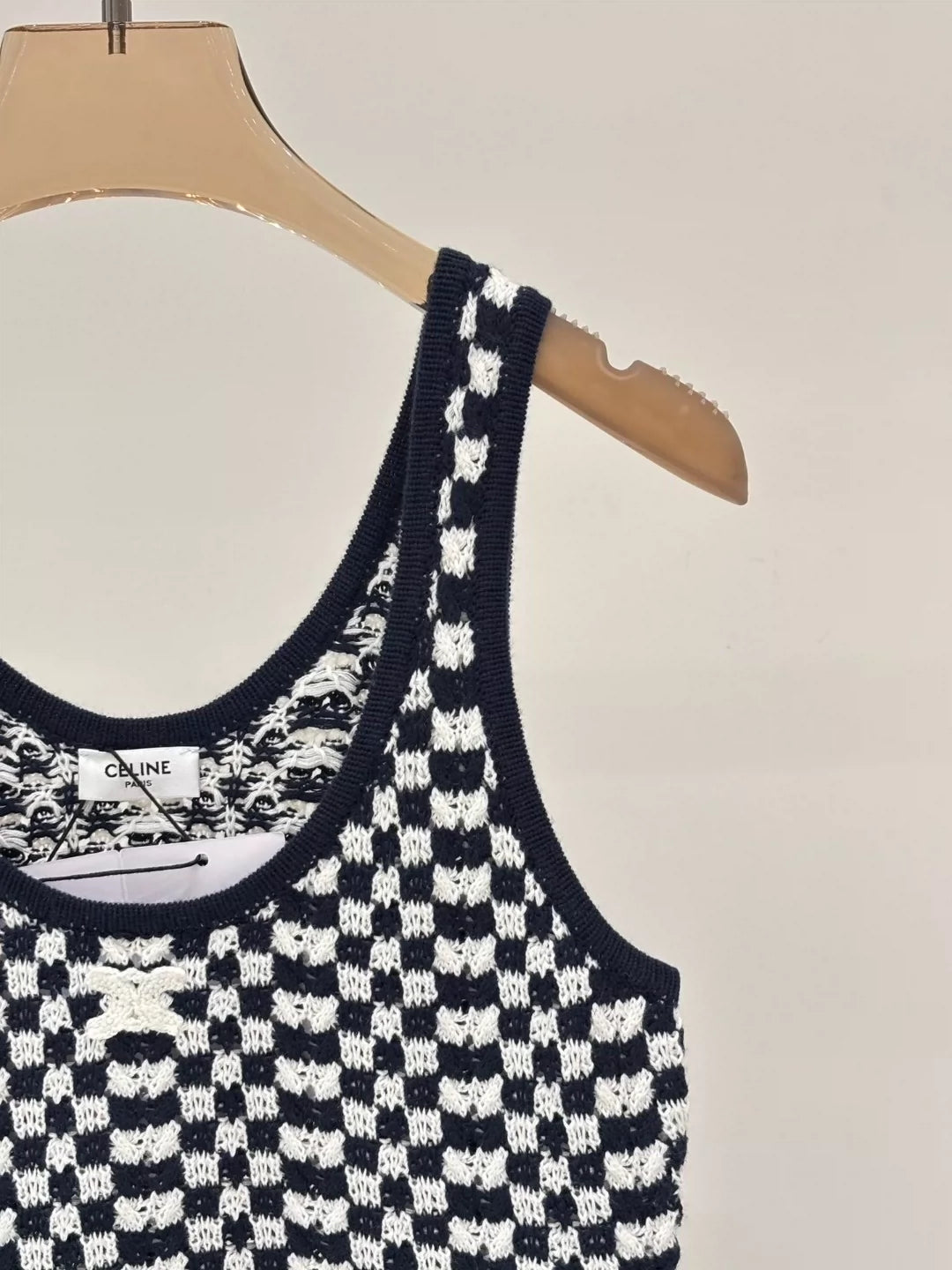 CE 25 Summer new round neck letter logo jacquard plaid contrast color casual knitted dress