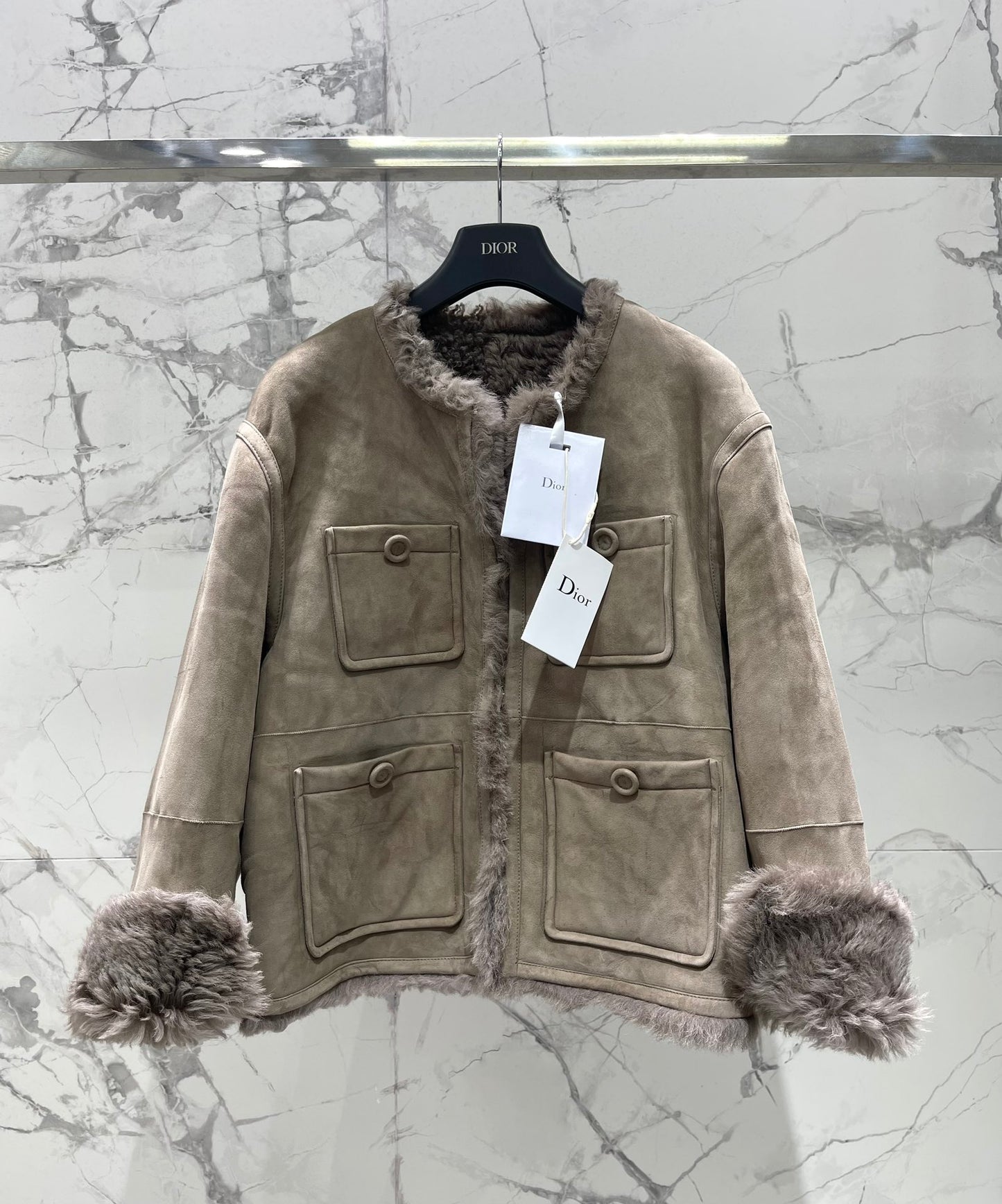Di 25Fw Zipper wool leather short jacket