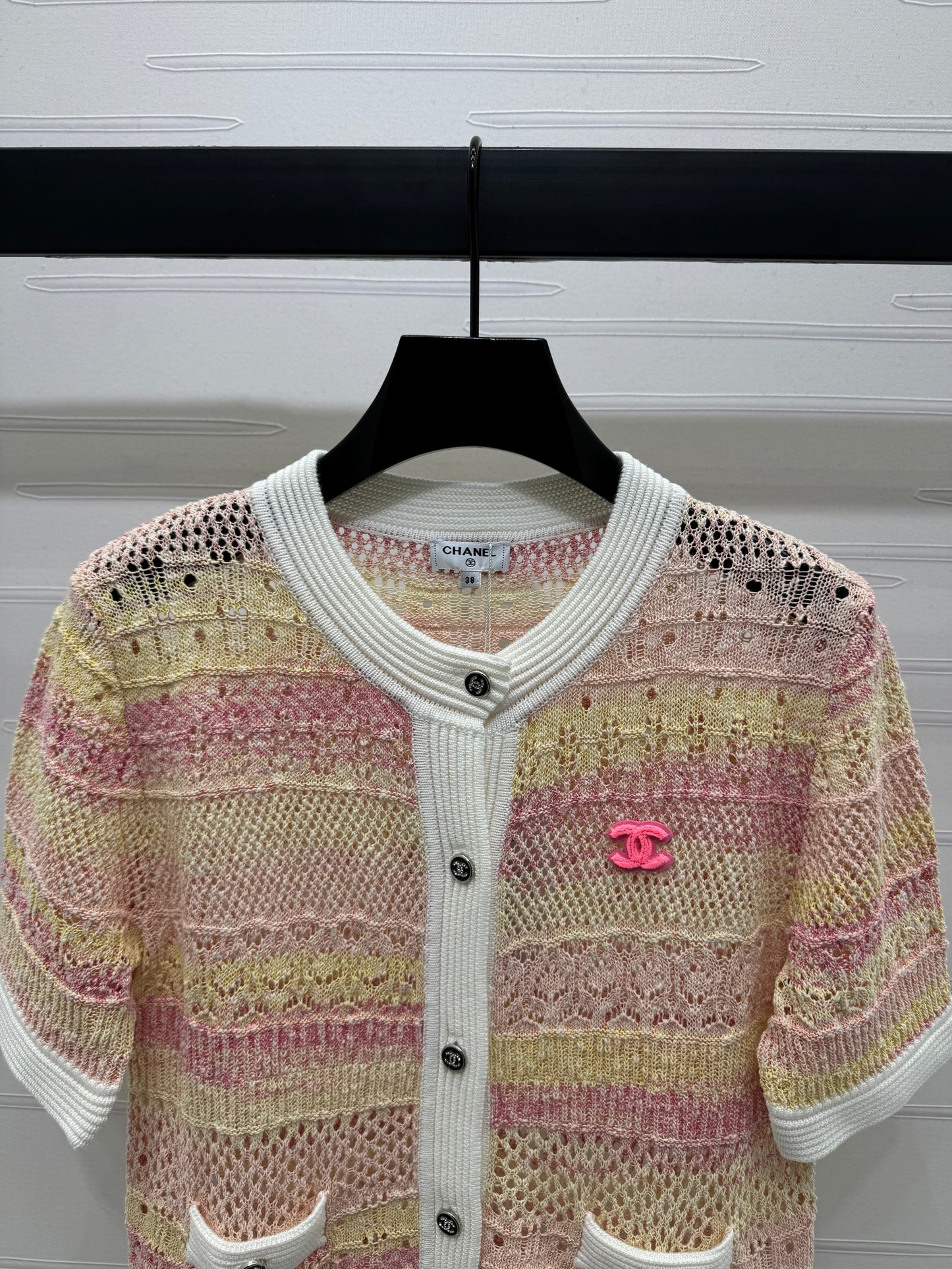 C Spring/Summer 25 Gradient color knit short sleeve cardigan