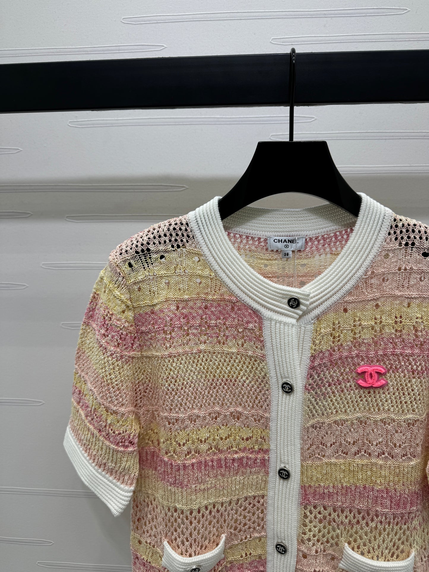 C Spring/Summer 25 Gradient color knit short sleeve cardigan