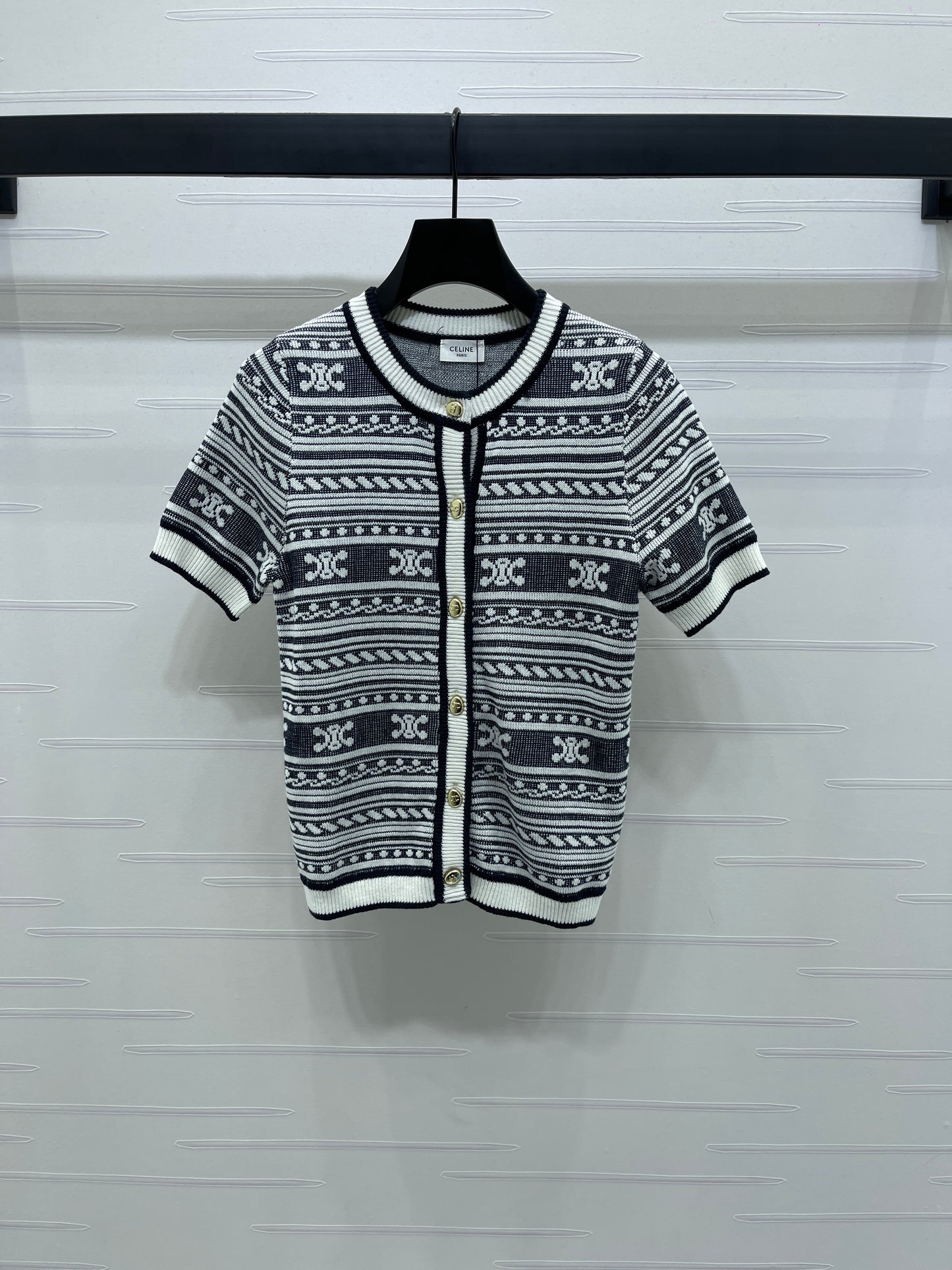 CE 25 Early Fall Arc de Triomphe Pattern Knitted Short Sleeve Cardigan