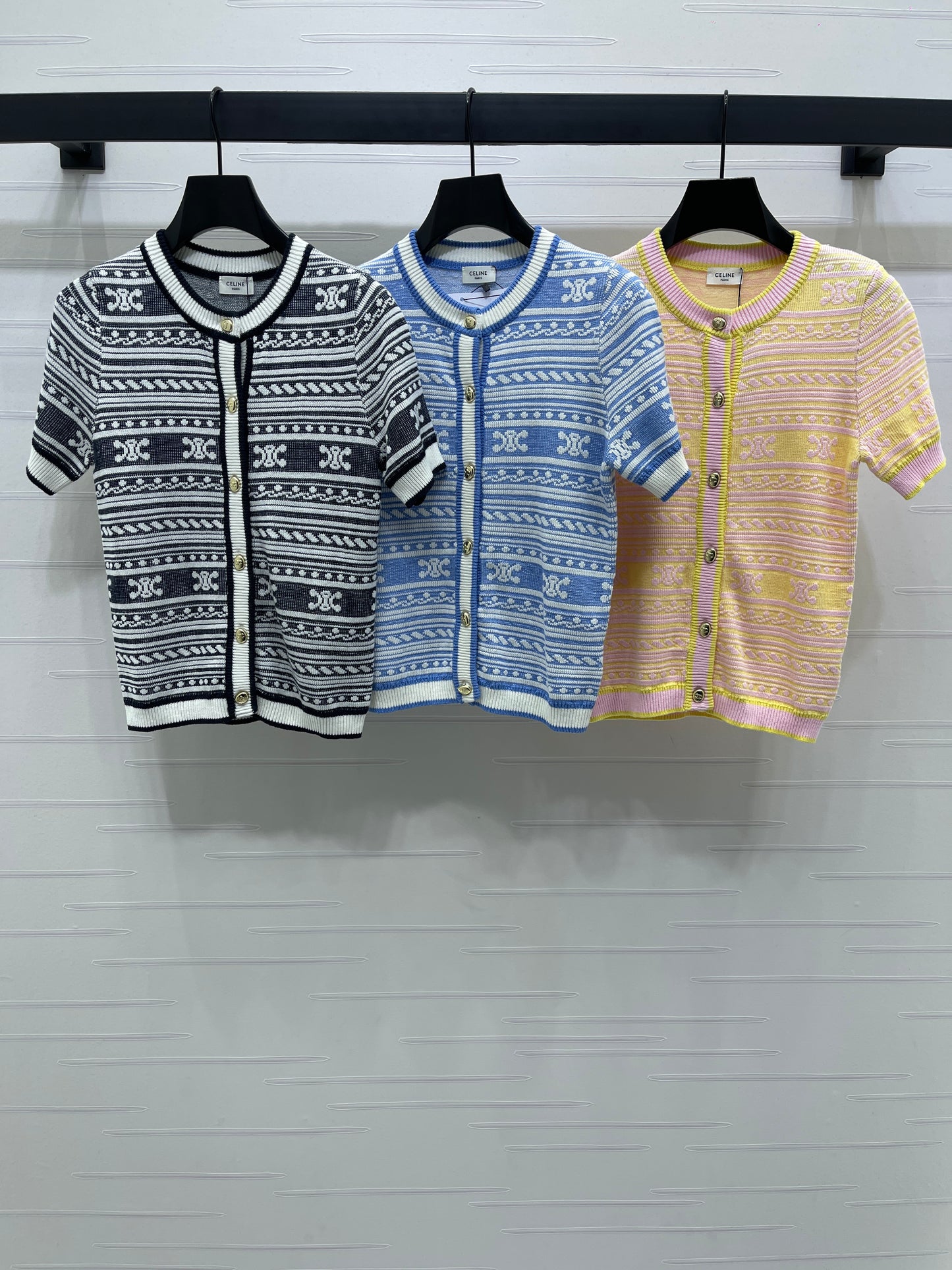 CE 25 Early Fall Arc de Triomphe Pattern Knitted Short Sleeve Cardigan