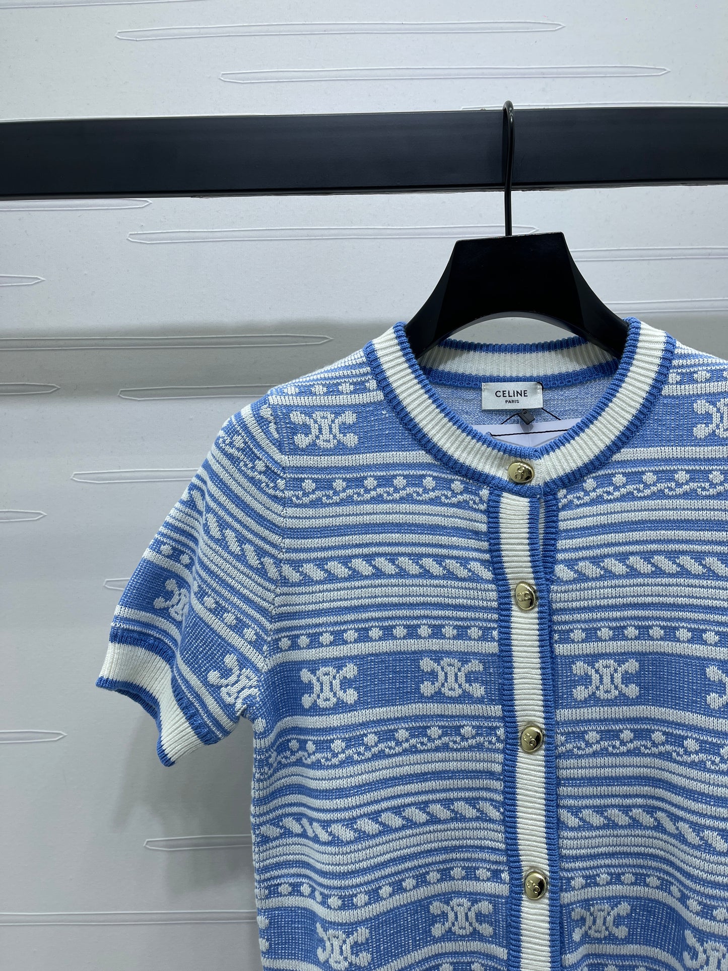 CE 25 Early Fall Arc de Triomphe Pattern Knitted Short Sleeve Cardigan