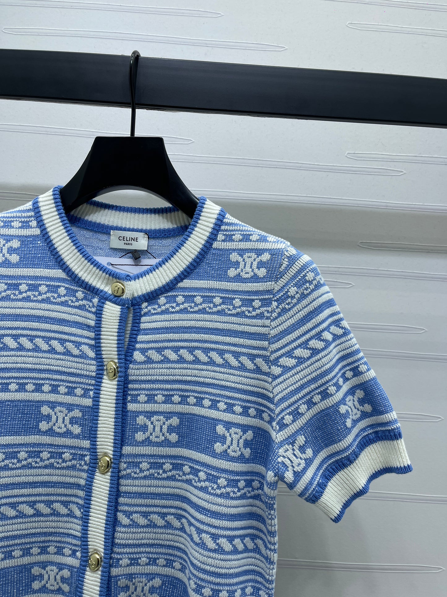 CE 25 Early Fall Arc de Triomphe Pattern Knitted Short Sleeve Cardigan