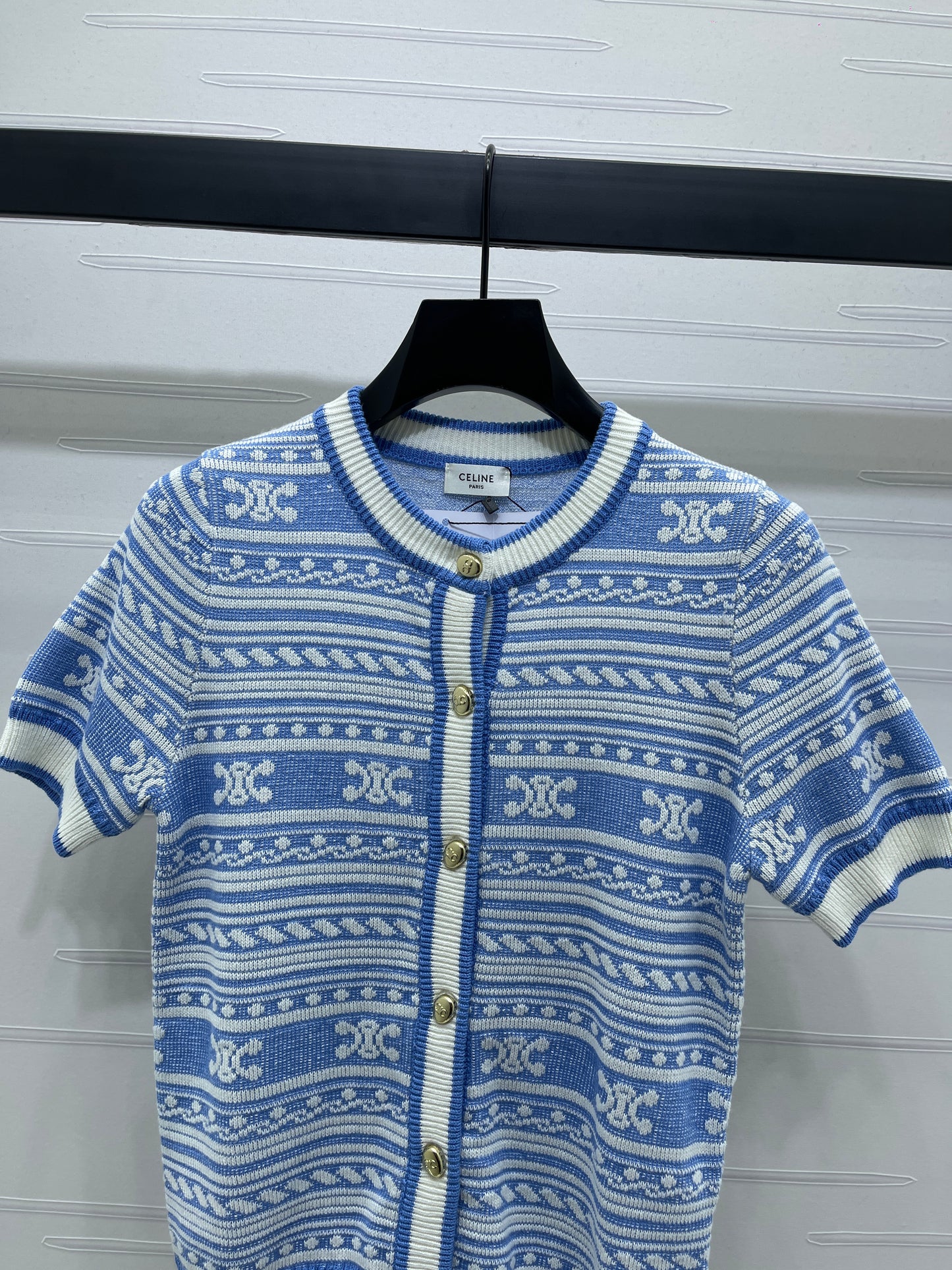 CE 25 Early Fall Arc de Triomphe Pattern Knitted Short Sleeve Cardigan