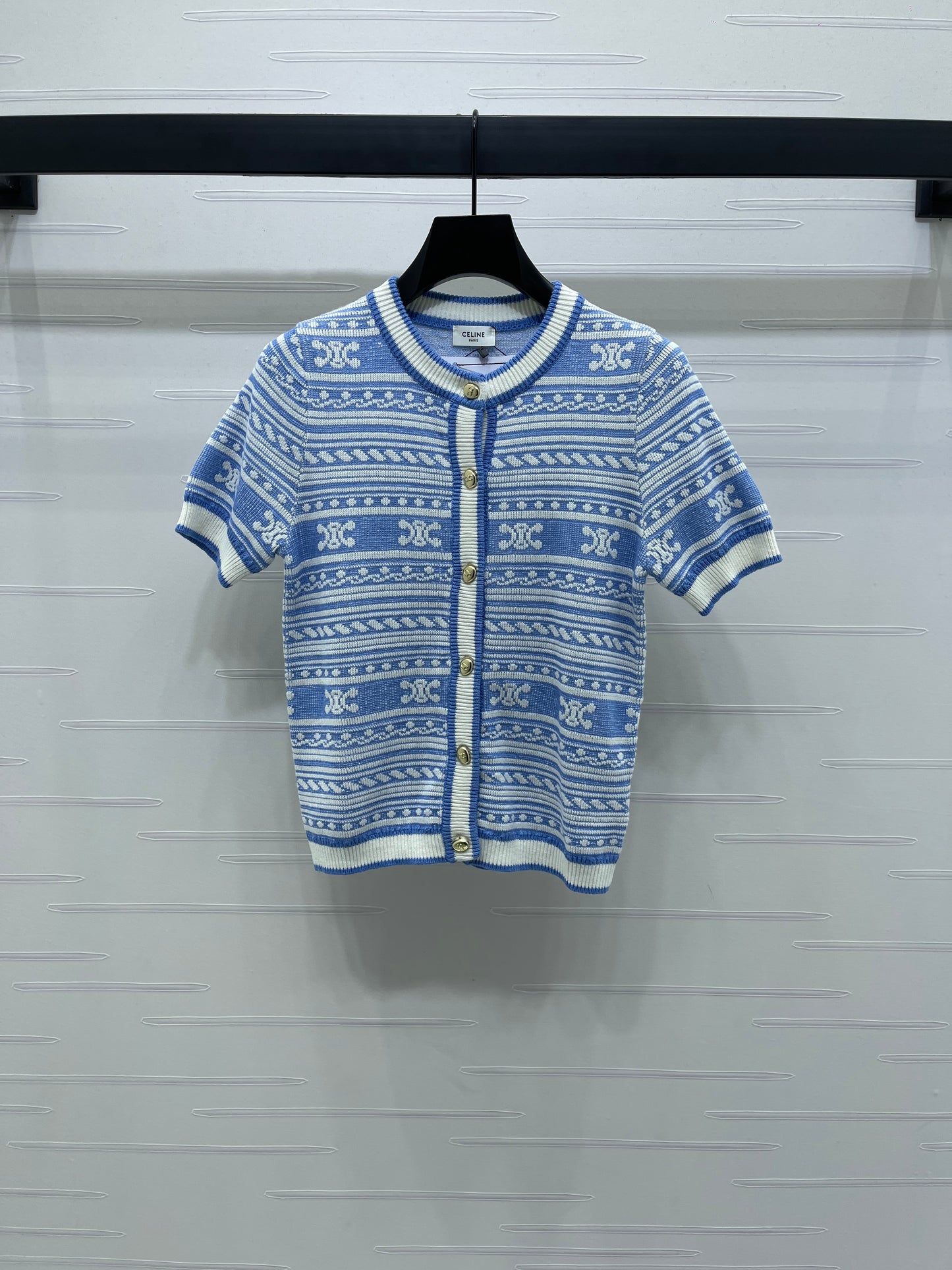 CE 25 Early Fall Arc de Triomphe Pattern Knitted Short Sleeve Cardigan