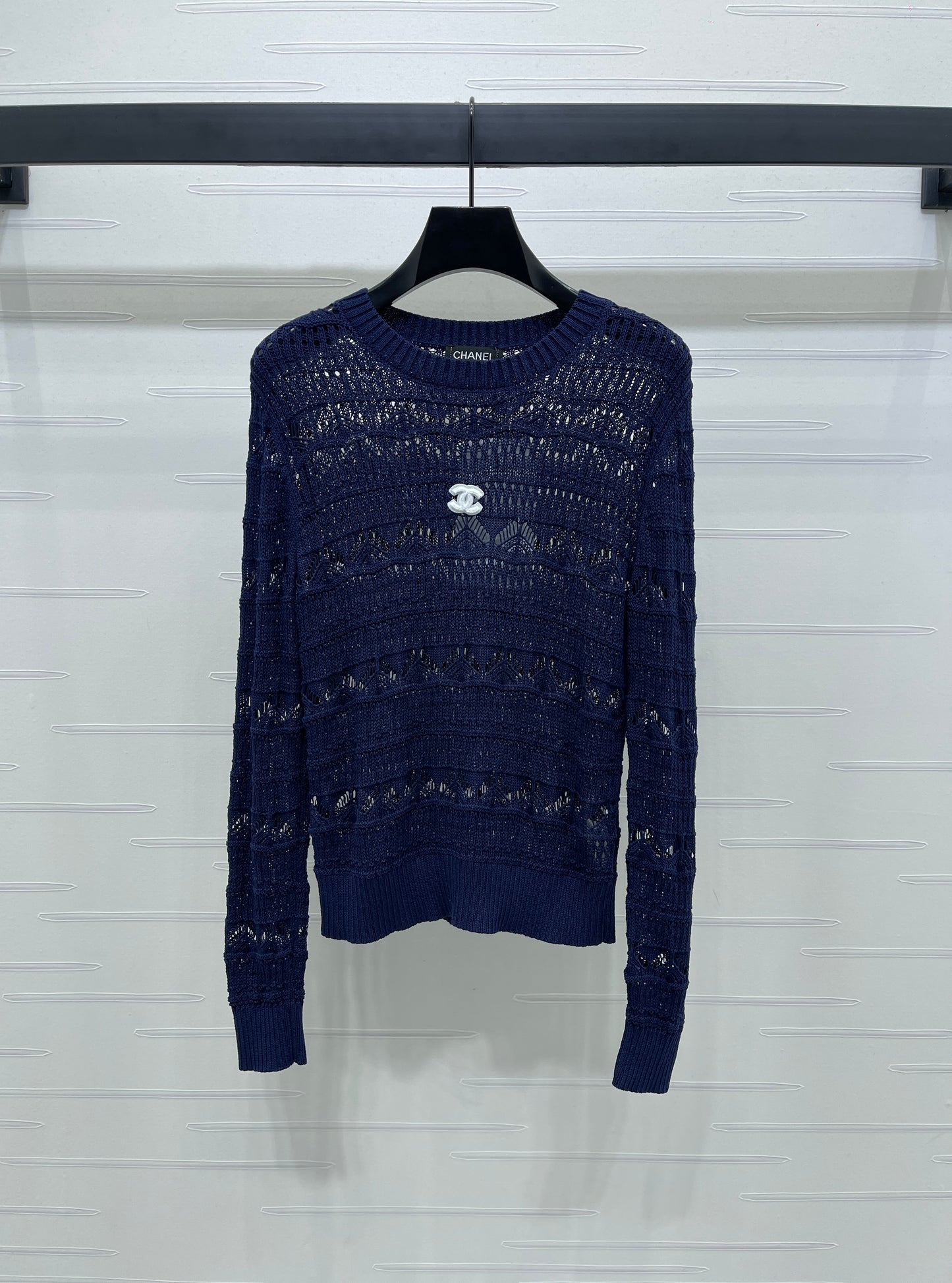 C 25 Spring/Summer Lace-Patterned Knit Long-Sleeve Top