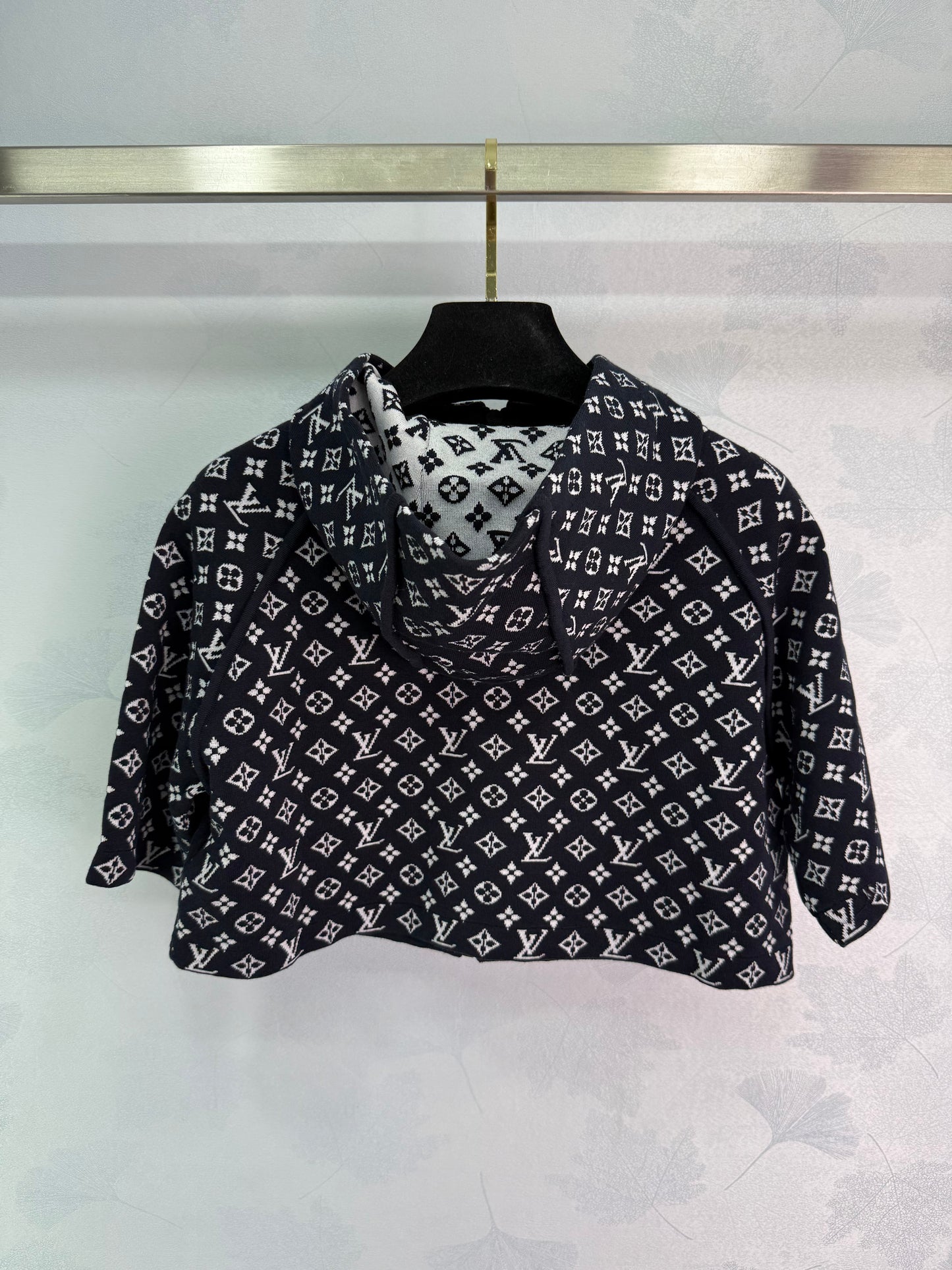 L 2025 Early Fall Jacquard patchwork hooded knitted short-sleeved cardigan!