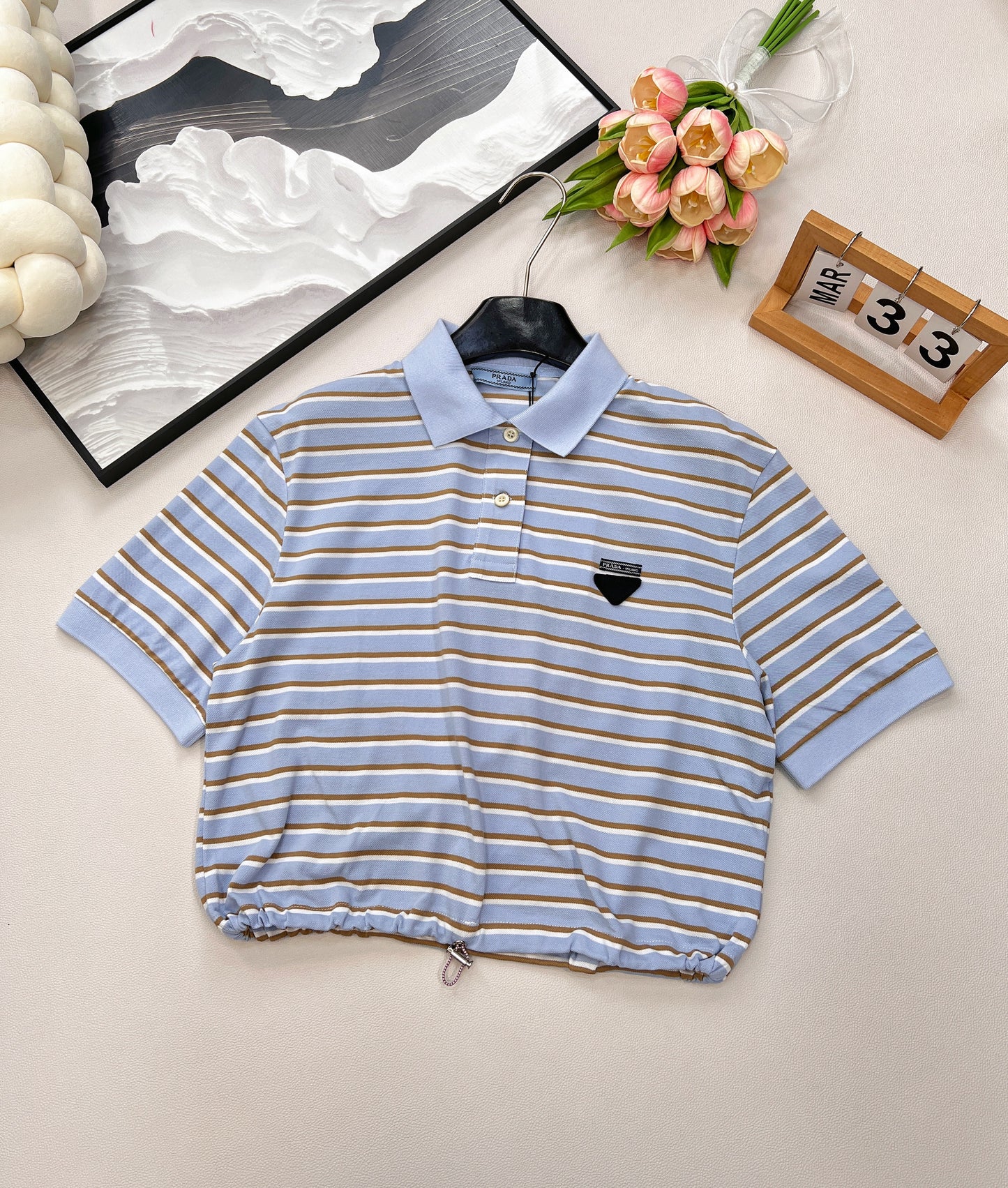 P 2025 new style lapel striped short-sleeved Polo shirt