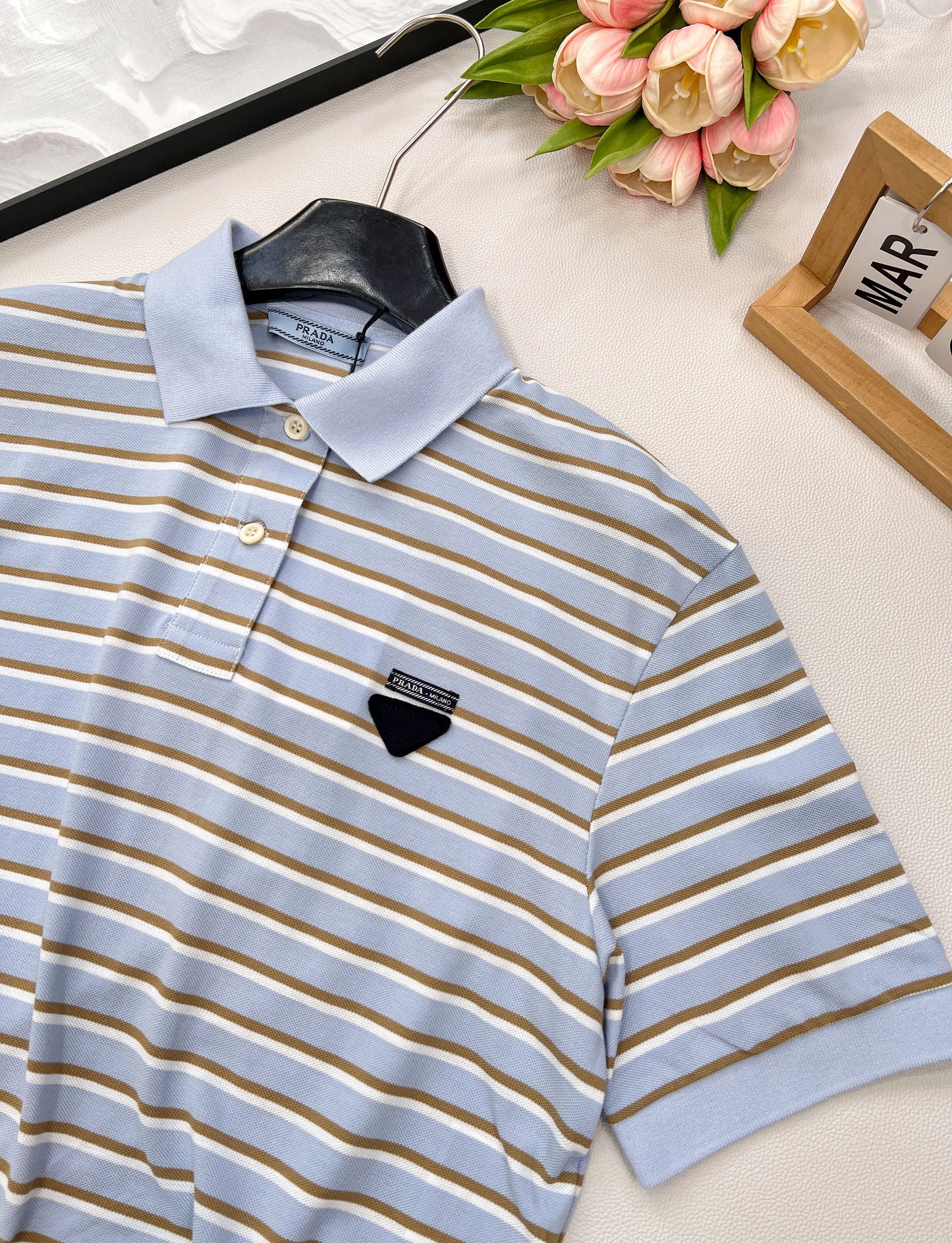 P 2025 new style lapel striped short-sleeved Polo shirt