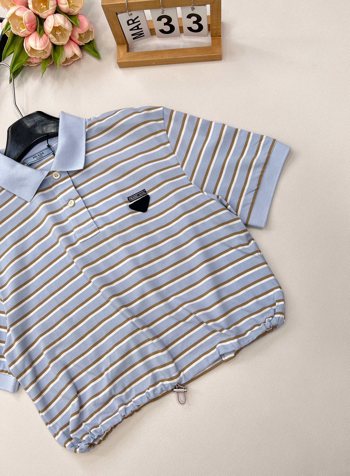 P 2025 new style lapel striped short-sleeved Polo shirt